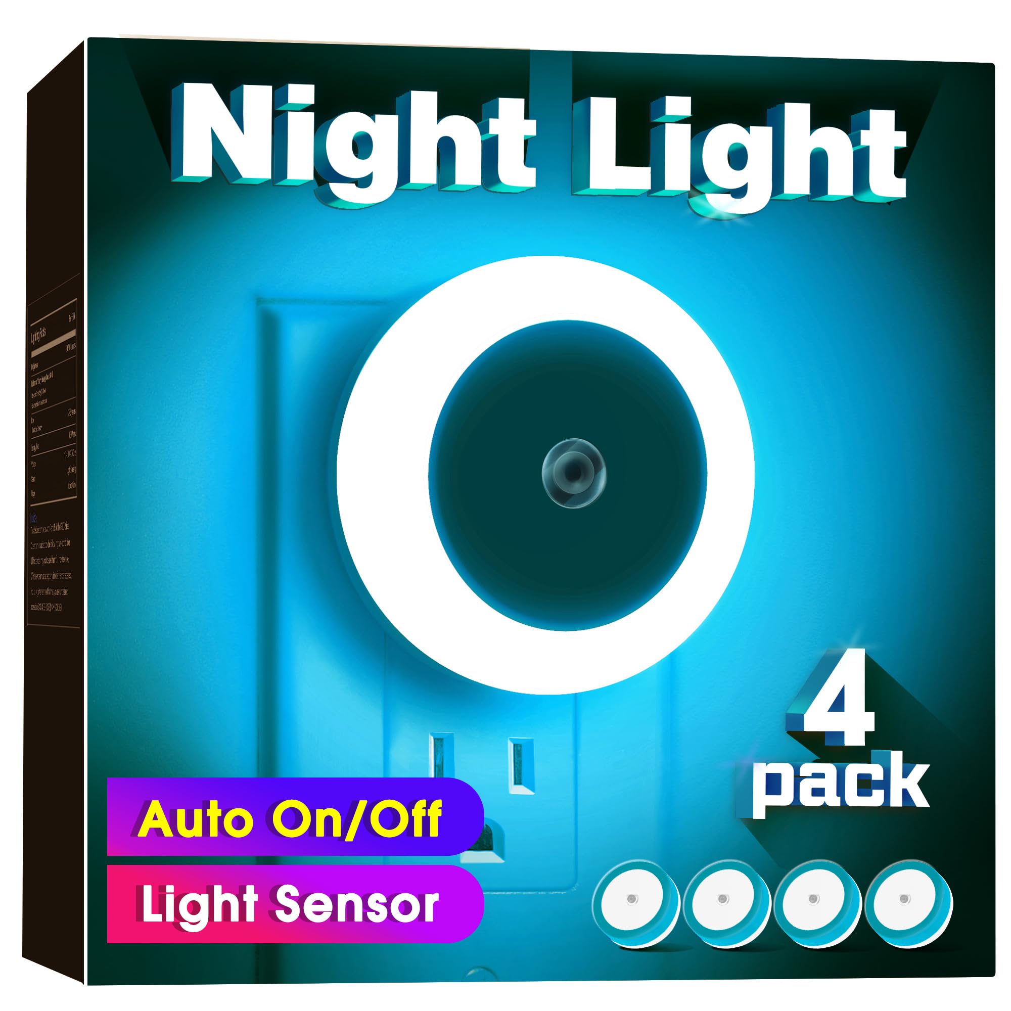 Azure Blue Night Lights [4Pack], Led Night Light With Sensors For Kids, Babies, Bathrooms, Stairs, Hallways