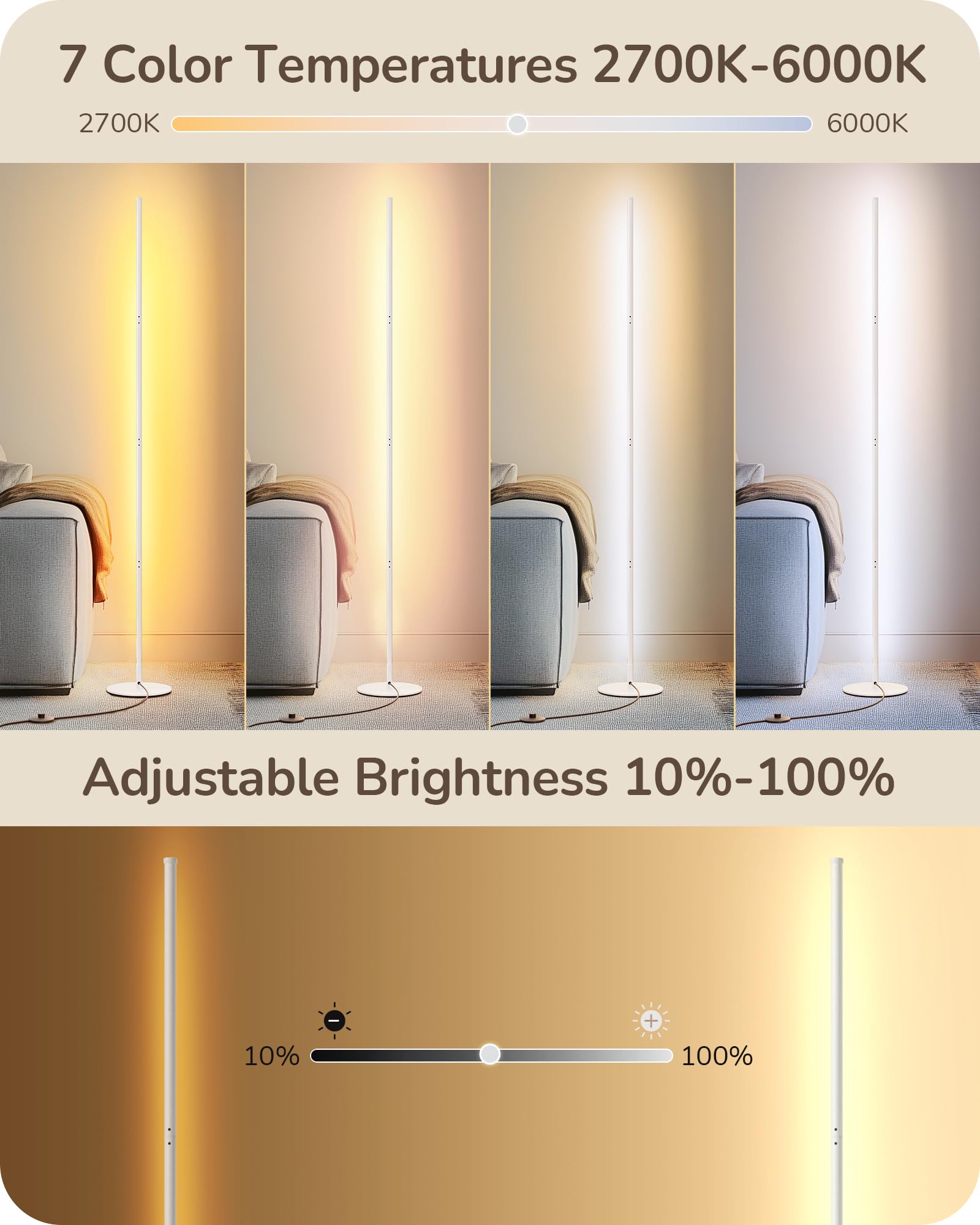 Edishine Modern Minimalist Led Floor Lamp, Set Of 2, 57.5'' Height, 7 Color Temperature 3000-6000K, Dimmable Corner Floor Lamp F