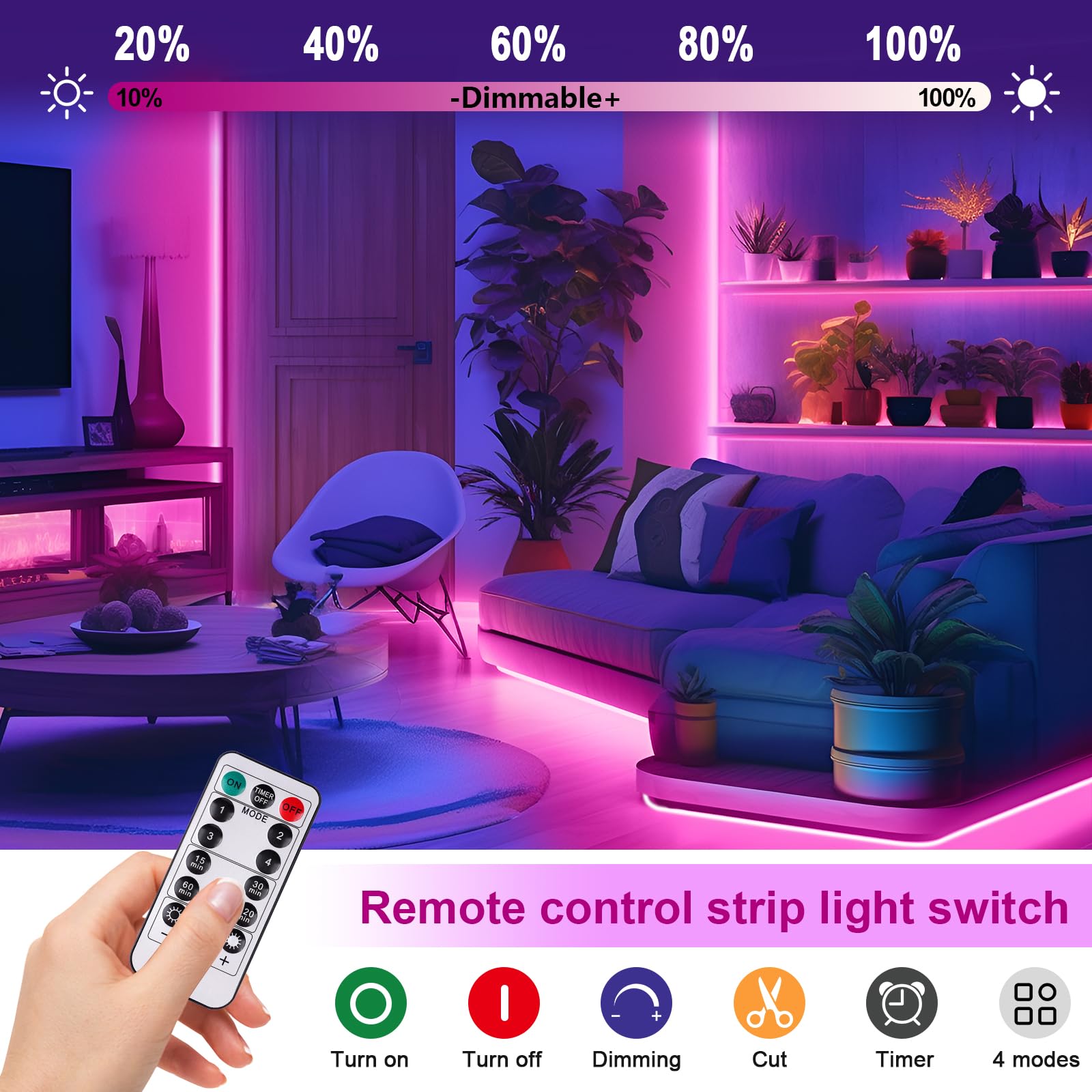 Omika Pink Cob Led Strip Lights Battery Powered With Remote  6.56Ft 640Led Light Strip Dimmable Cuttable Flexible Wireless Led Tape Light For Gifts  Bedroom  Party  Tv Backlight  Diy Decor (2 Pack)