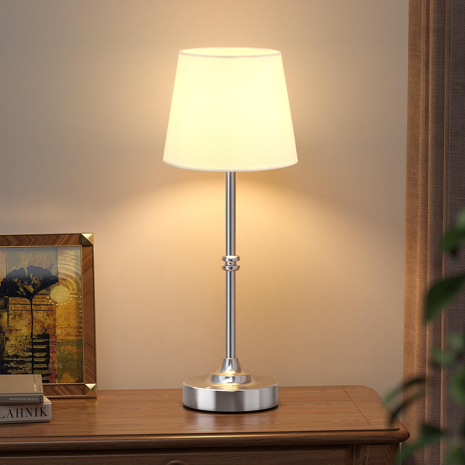Kakanuo Rechargeable Cordless Table Lamp Silver - 1 Pack 4000mAh Battery Operated Lamp  Touch Control Stepless Dimming  for Home Decor  Dining Table  Living Room  Bedroom