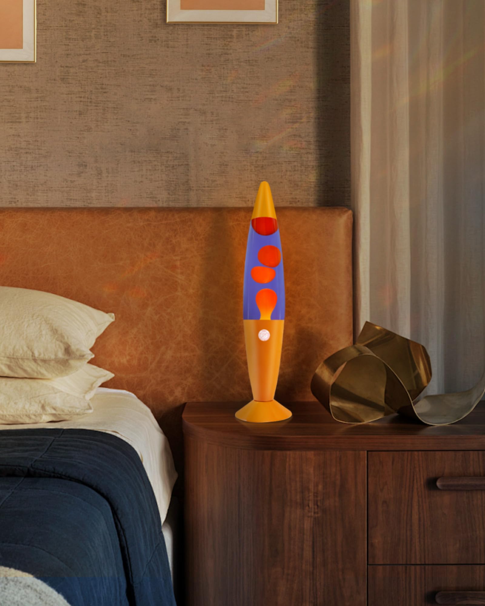 Vanful Liquid Motion Lamp 16" - Orange Wax & Purple Water - Aluminum Mood Light for Home & Office Décor