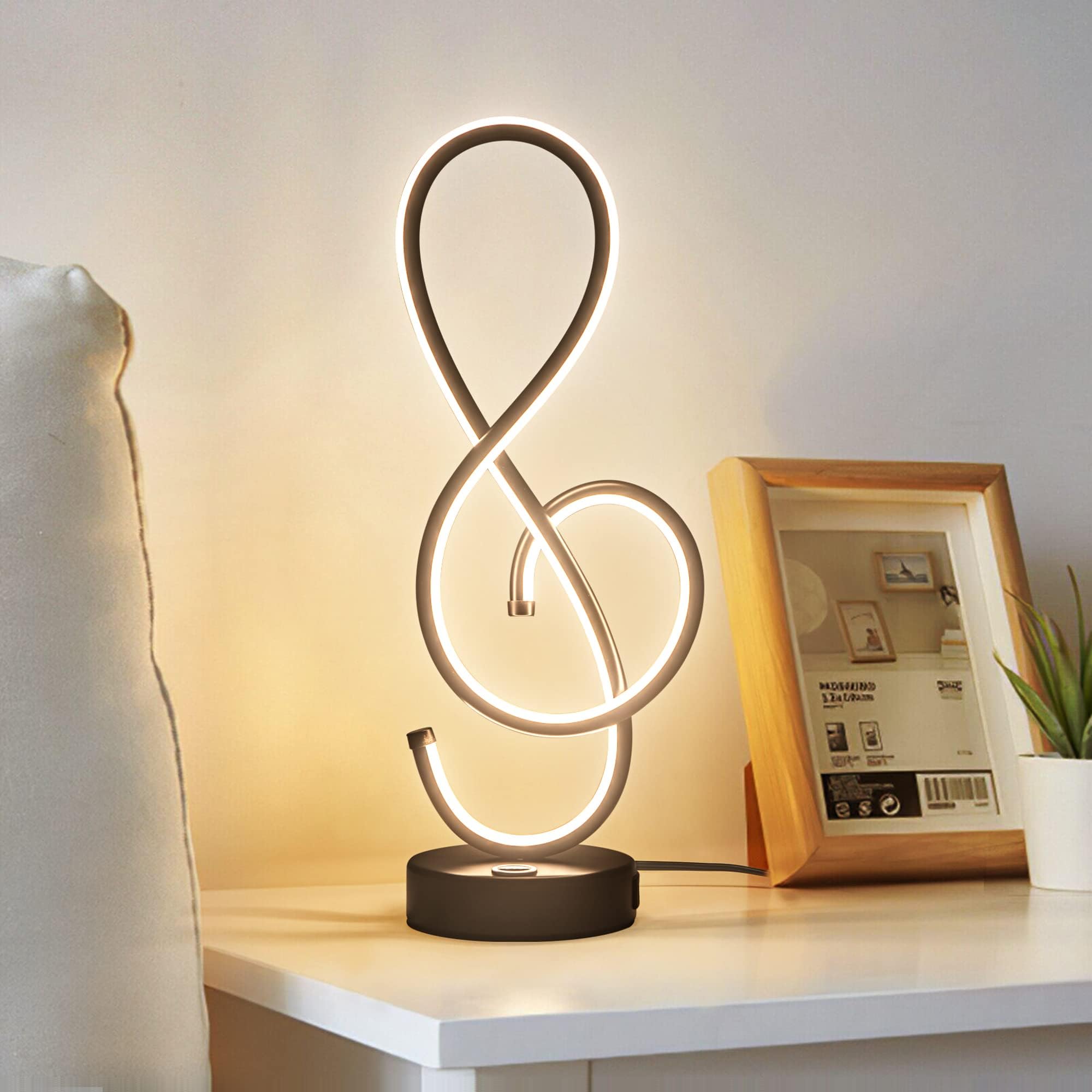 Adebime Modern Table Lamp, LED Bedside Lamp with USB Port, Touch Stepless Dimmable Nightstand Light, Unique Musical Note Design,