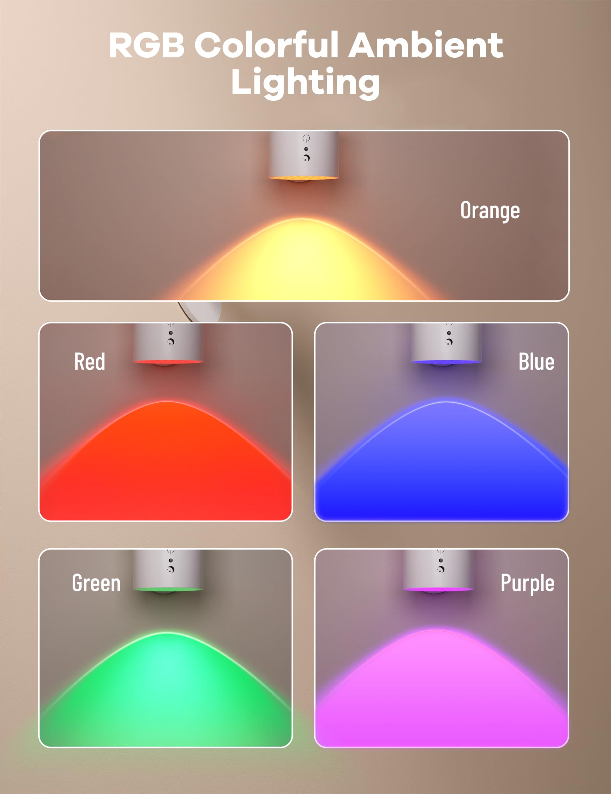 Joyzy Wall Light RGB LED Rechargeable Sconce, Battery Operated, Remote & Touch Control, 1 Pack, White/RGB, Model WL003