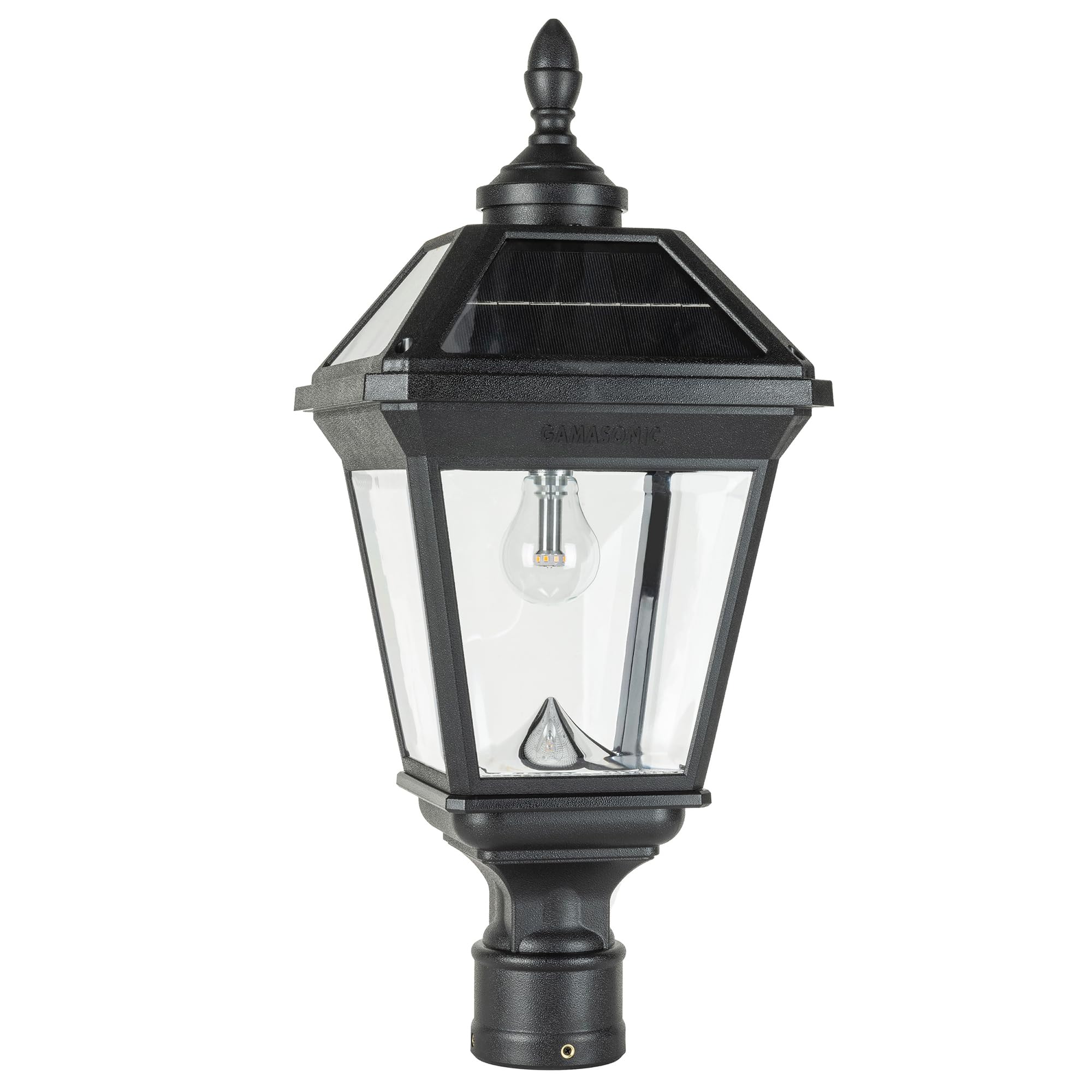 Gama Sonic Imperial Ii Outdoor Post Light, 2700K Warm White, Black Resin, Clear Lens, 3 Fitter, Model 96B50012