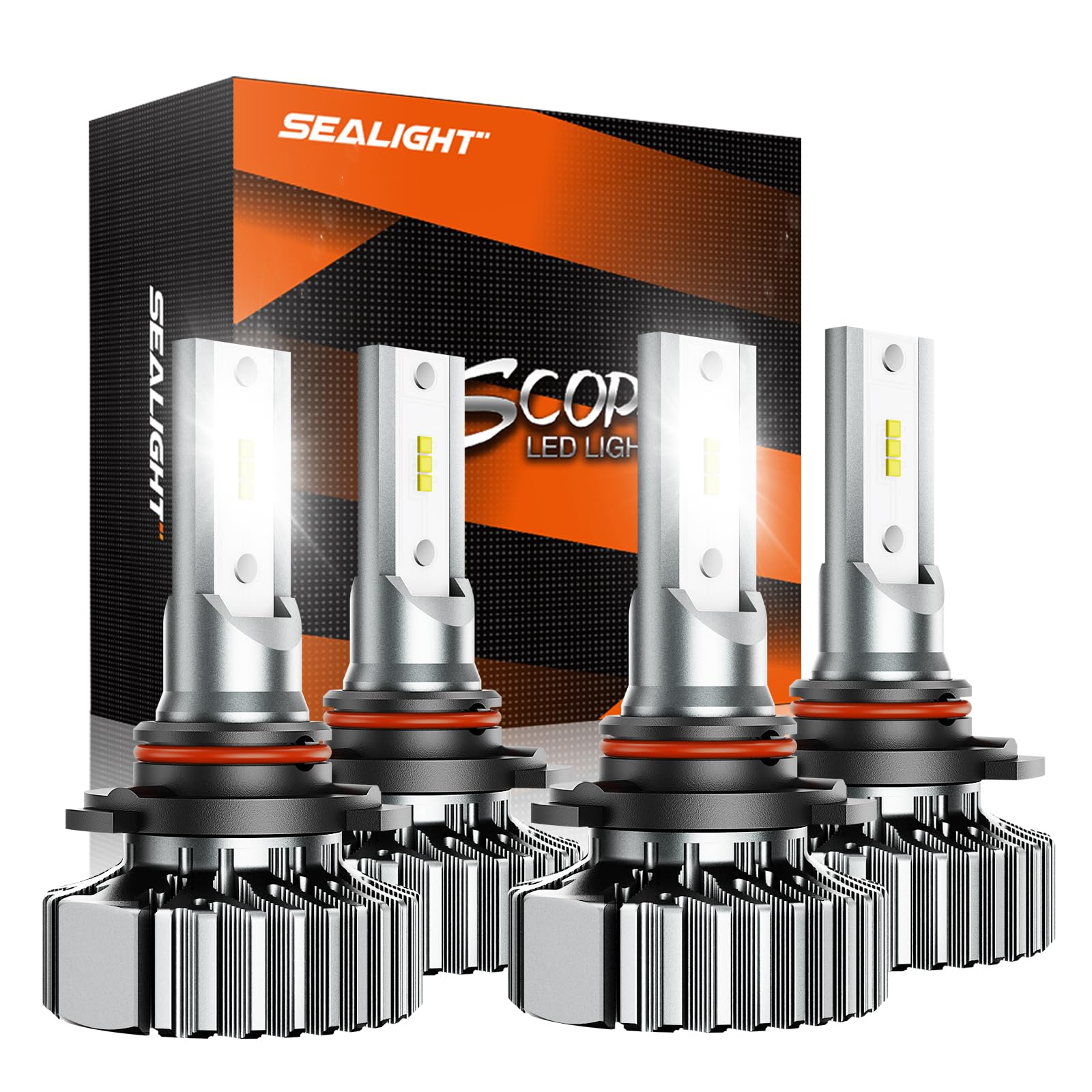SEALIGHT 9005/HB3 9006/HB4 Bulbs Combo, Super Bright, Fanless, Aluminum, White, Pack of 4