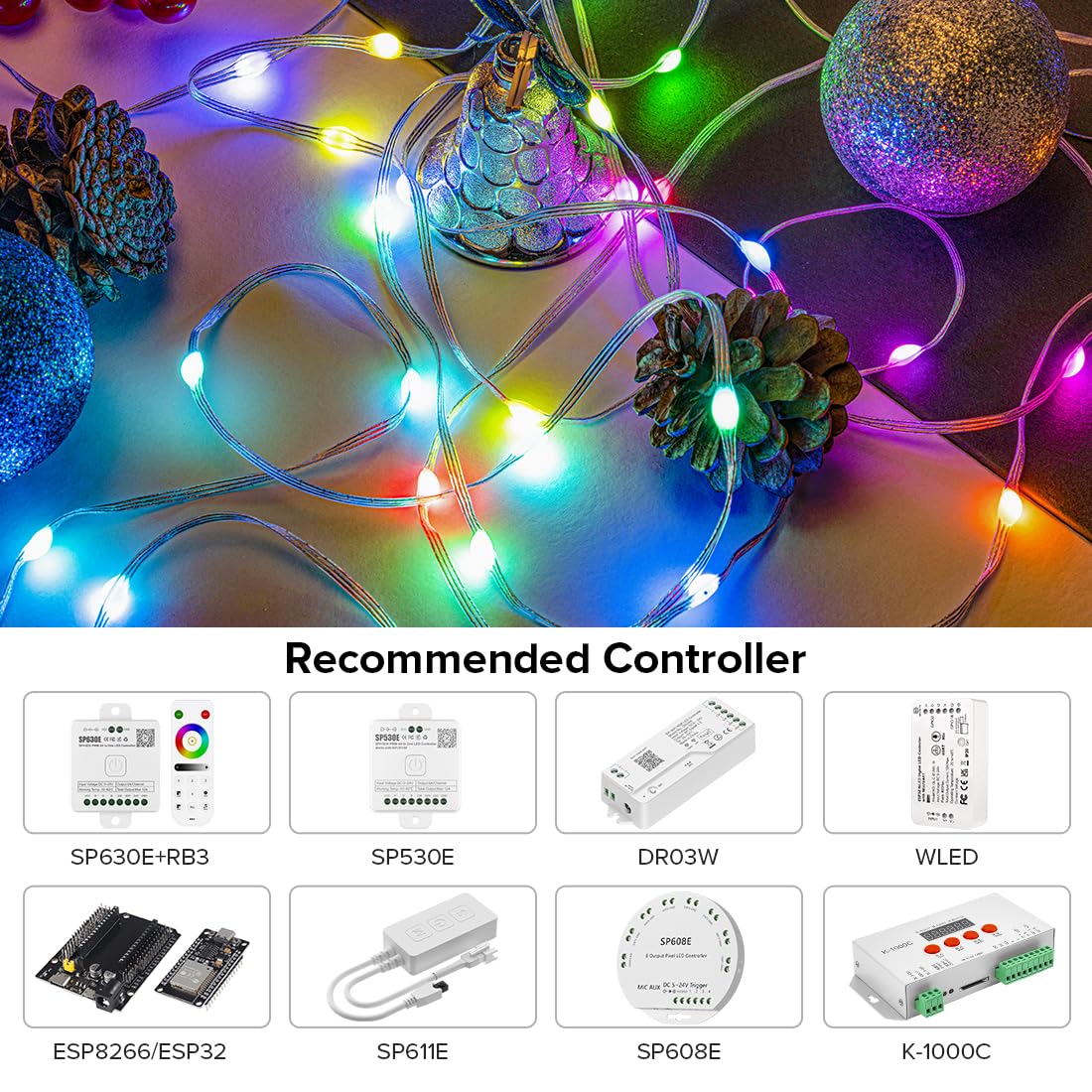 Btf-Lighting Ws2812B Ic Rgb Pebble Pixel Seed String Roll Individual Addressable Chasing Color Smart Fairy String Light Pvc Wire 2Pack 65.6Ft 200Led Dc12V For Christmas Decor(No Adapter Or Controller)