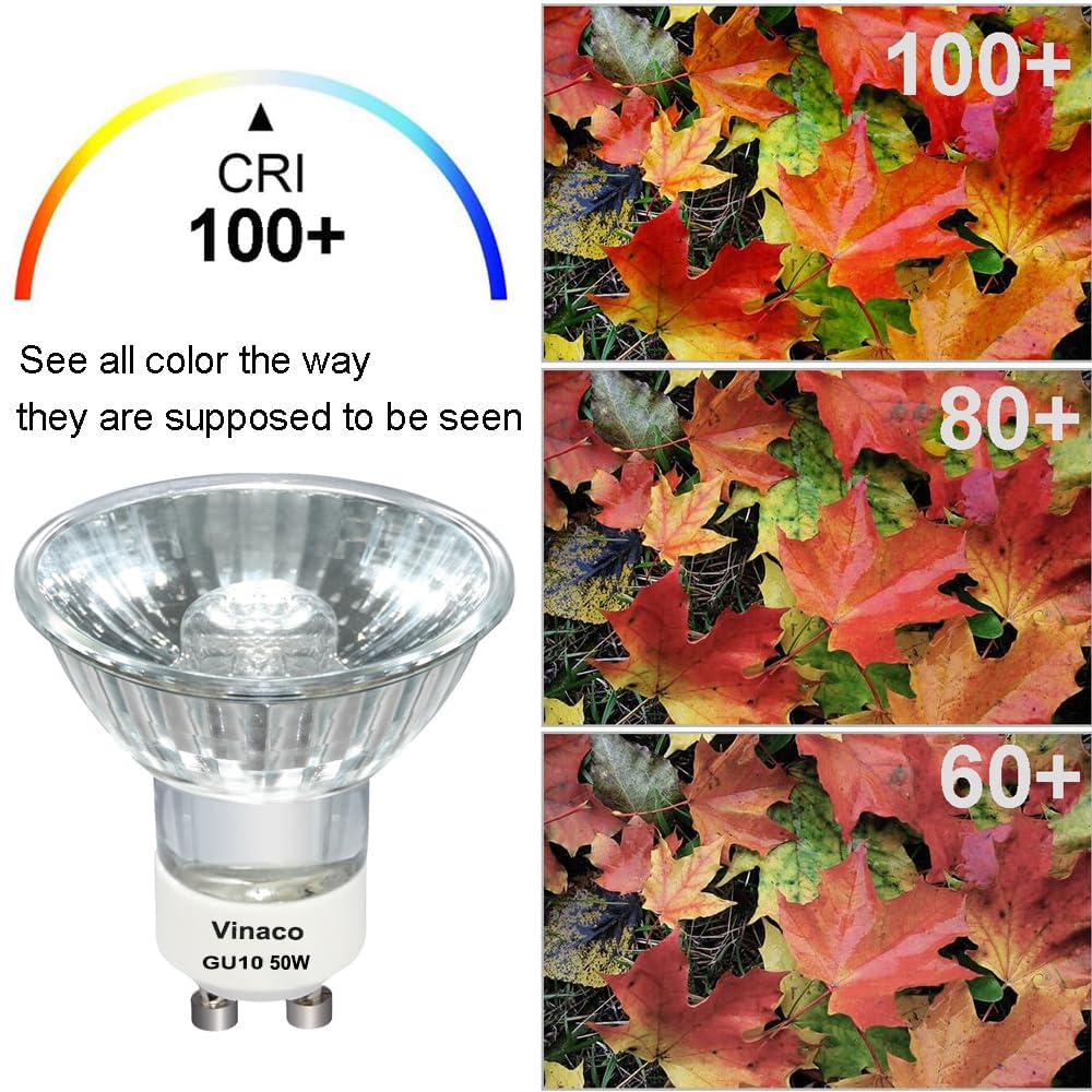 Vinaco GU10 Halogen Bulbs, 50W Dimmable, Warm White, Glass, 6 Count