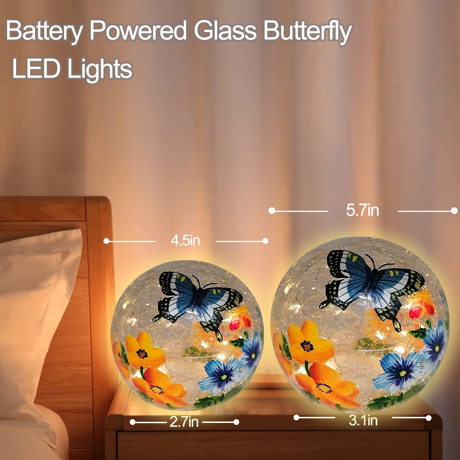 IdealXmas Glass  le Glass Ball Light LED Night Light, White, Floral Pattern, 2 Pack