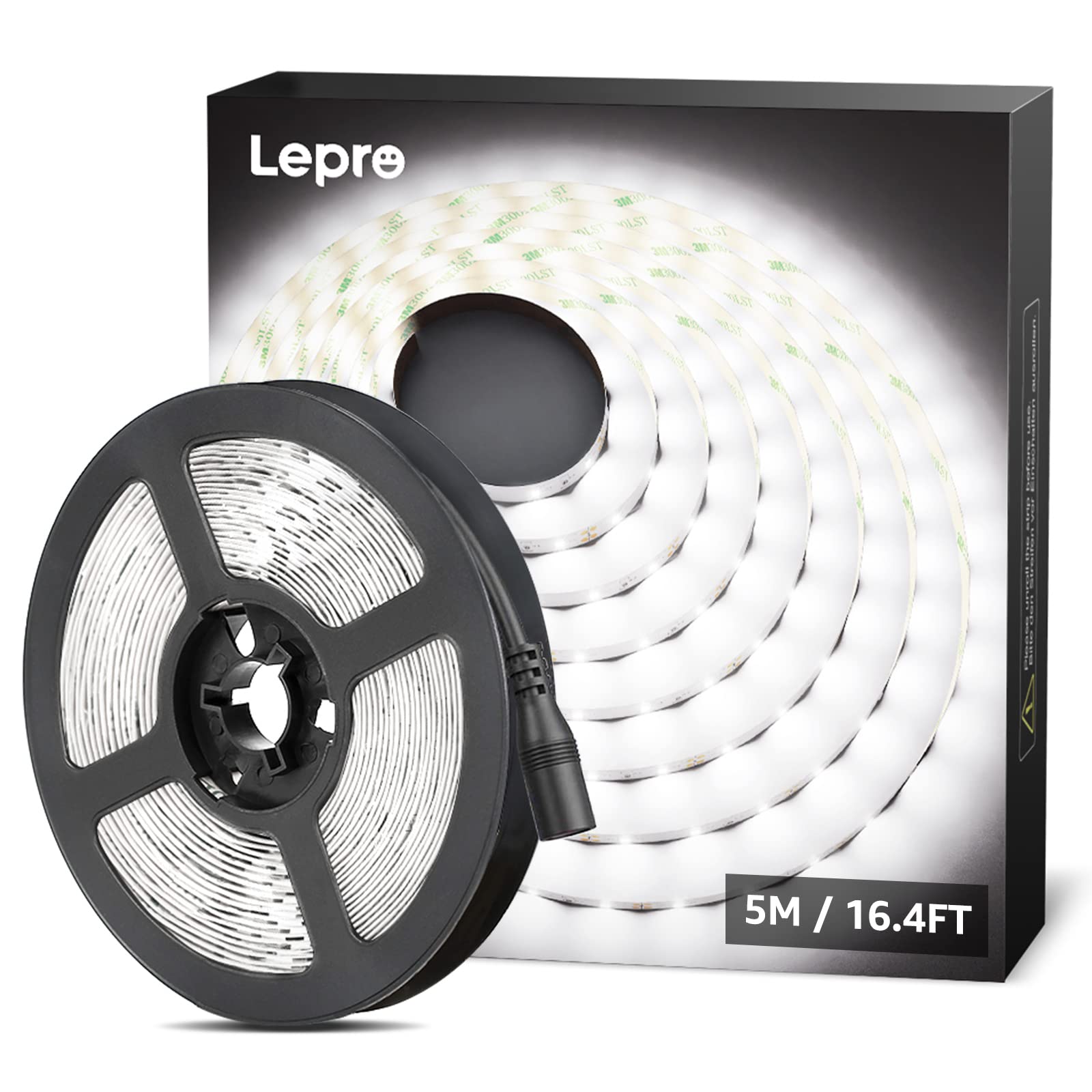 Lepro 12V LED Strip Light, Flexible SMD 2835, 16.4ft, Daylight White, Non-Waterproof, Model PR4100057-DW