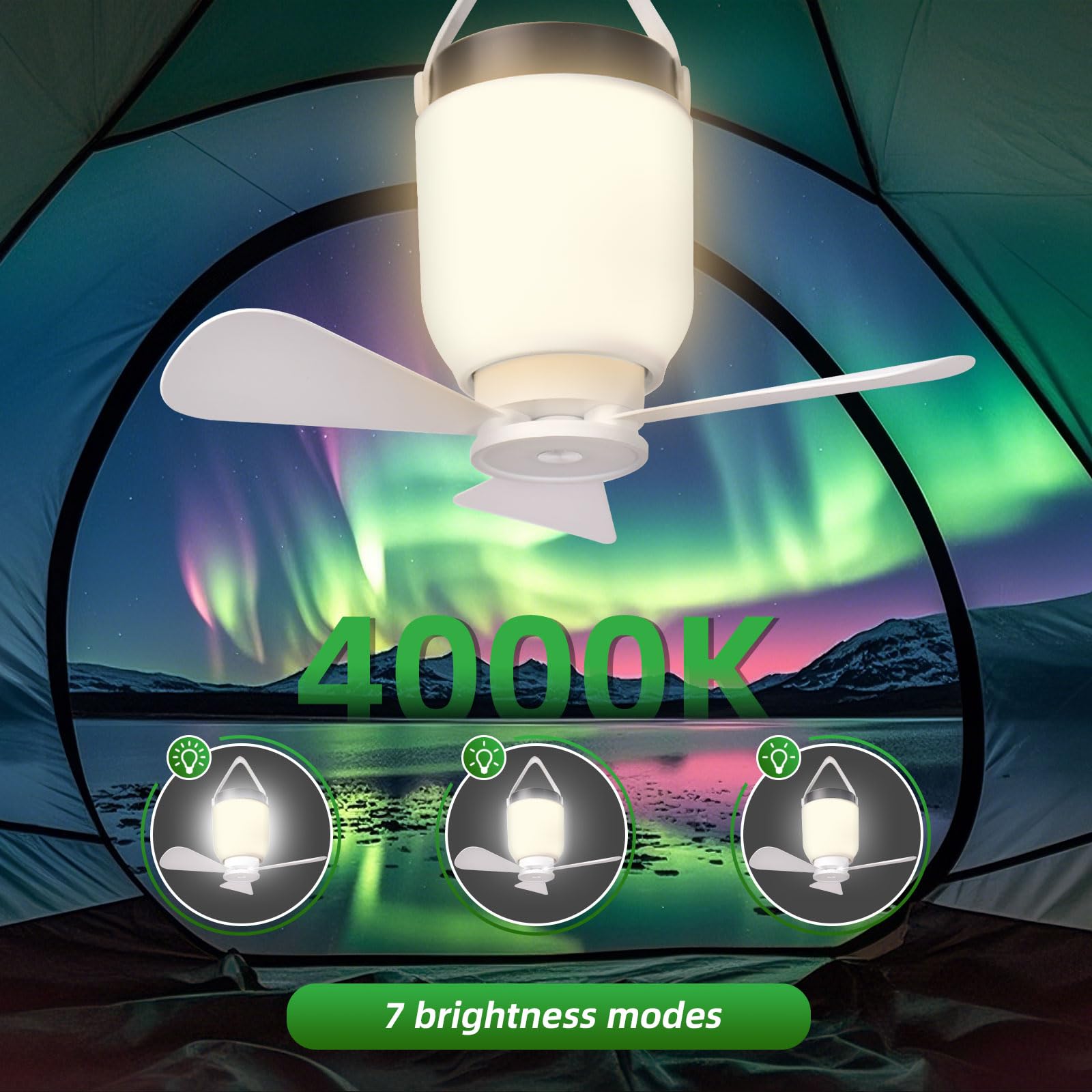 HOYECHI Portable Camping Fan with Light - 8000mAh Battery, Remote Control, White, Model HYC6008