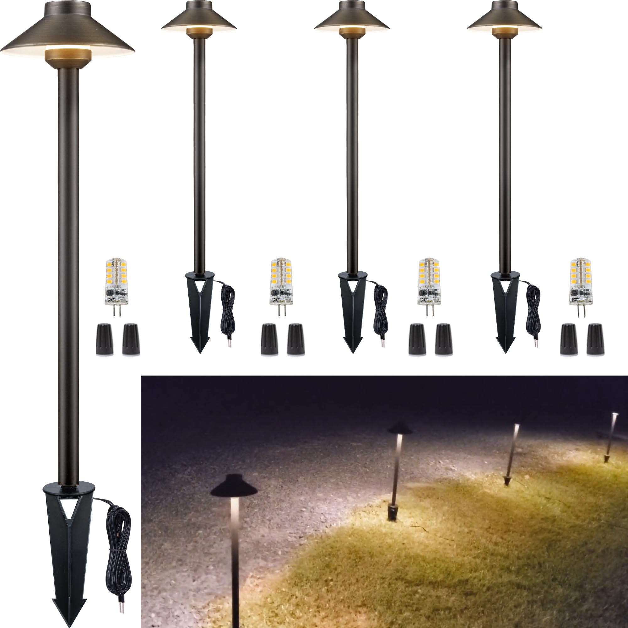 Gardenreet Low Voltage Landscape Lighting Brass - 12v Pathway Lights Waterproof, Hardwired Path Light Outdoor, Antique Bronze fo