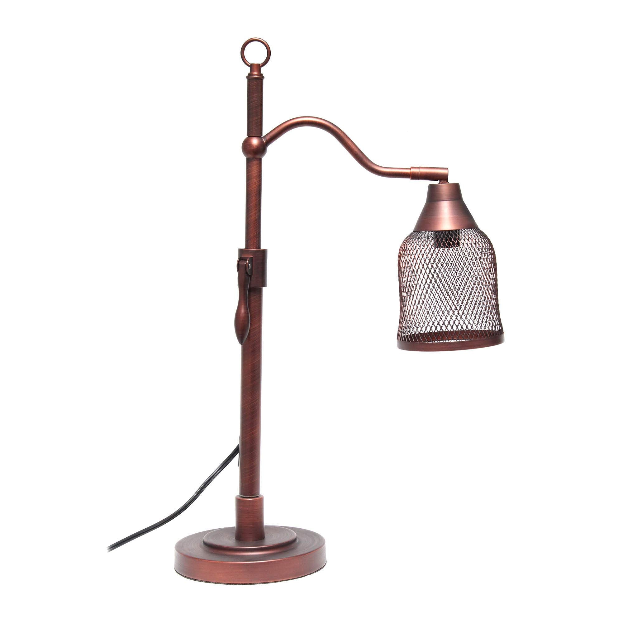 LALIA HOME Vintage Arched Table Lamp, Iron Mesh Shade, 16inL x 7inW x 25inH, Red Bronze, Model LHT-5029-RB