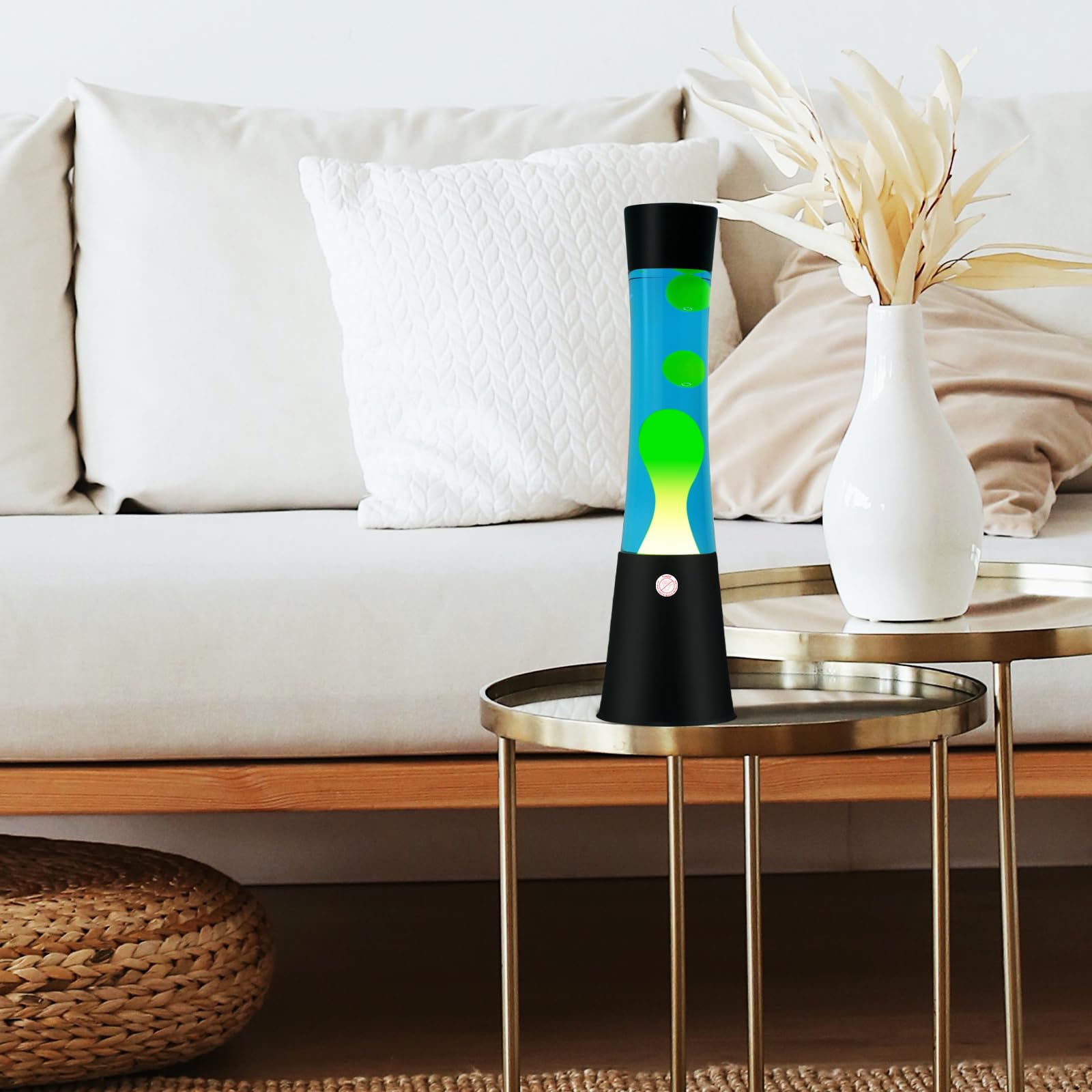 Vanful Liquid Motion Lamp - Glitter with Yellow Wax in Blue Water, 16in Aluminum, Black Base - Night Light for Home & Office Decor