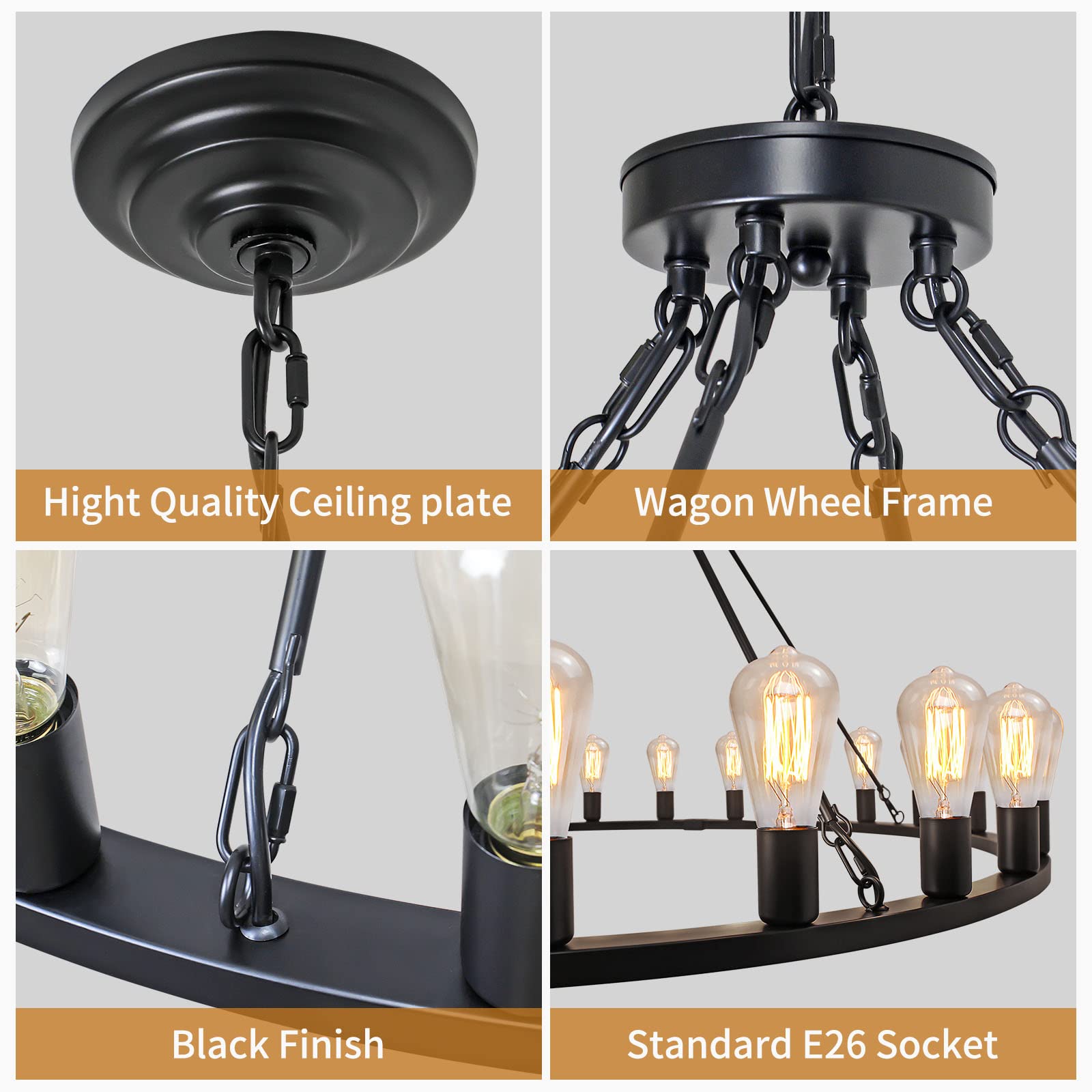 Rviezza Wagon Wheel Chandelier 24-Light 48-Inch, Black Round Rustic Farmhouse Chandelier Extra Large For High Ceilings, Dining R