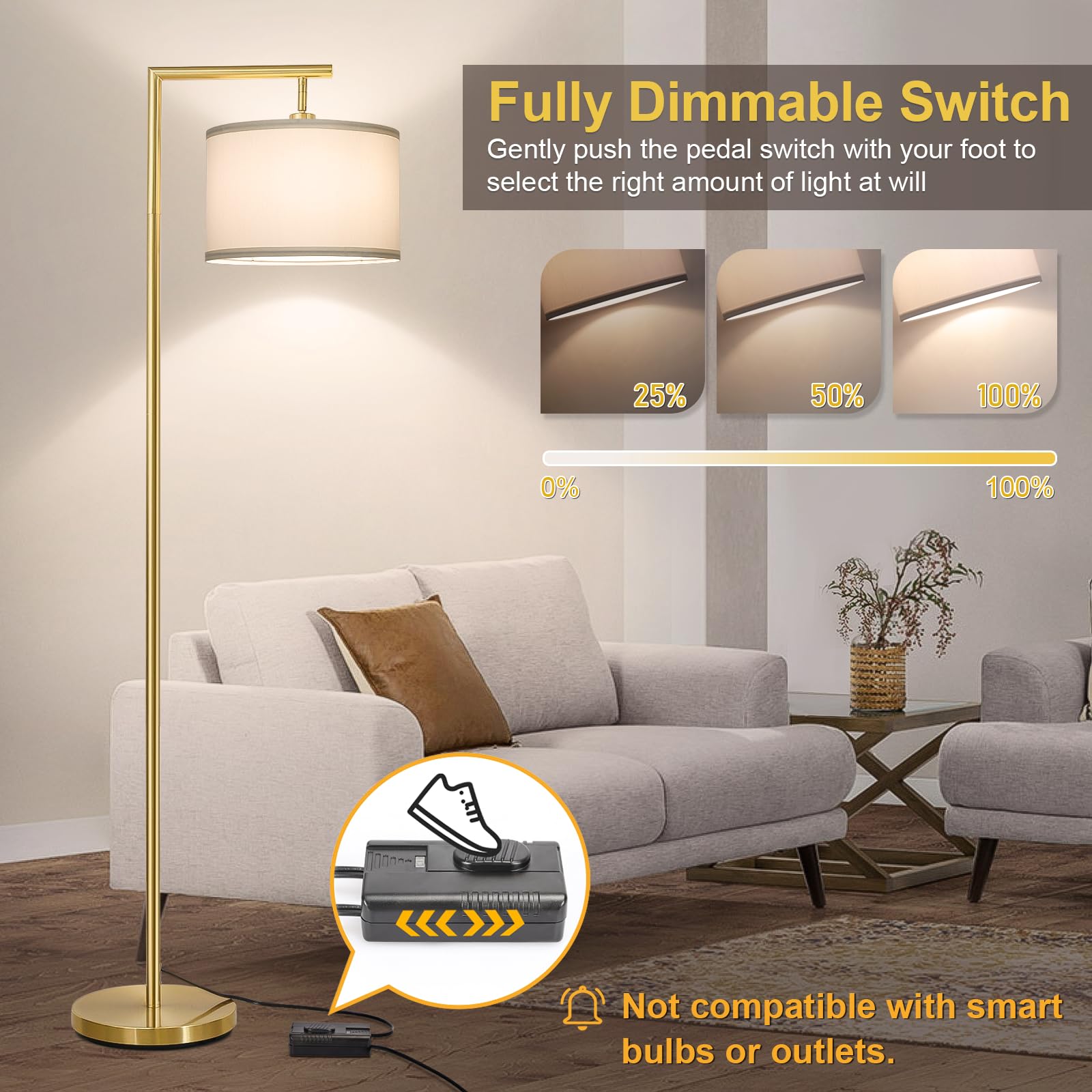 Boncoo Gold Floor Lamp, Montage Modern Standing Lamp With Flexible Lamp Head, Dimmable Floor Lamp For Living Room Tall Over Couc