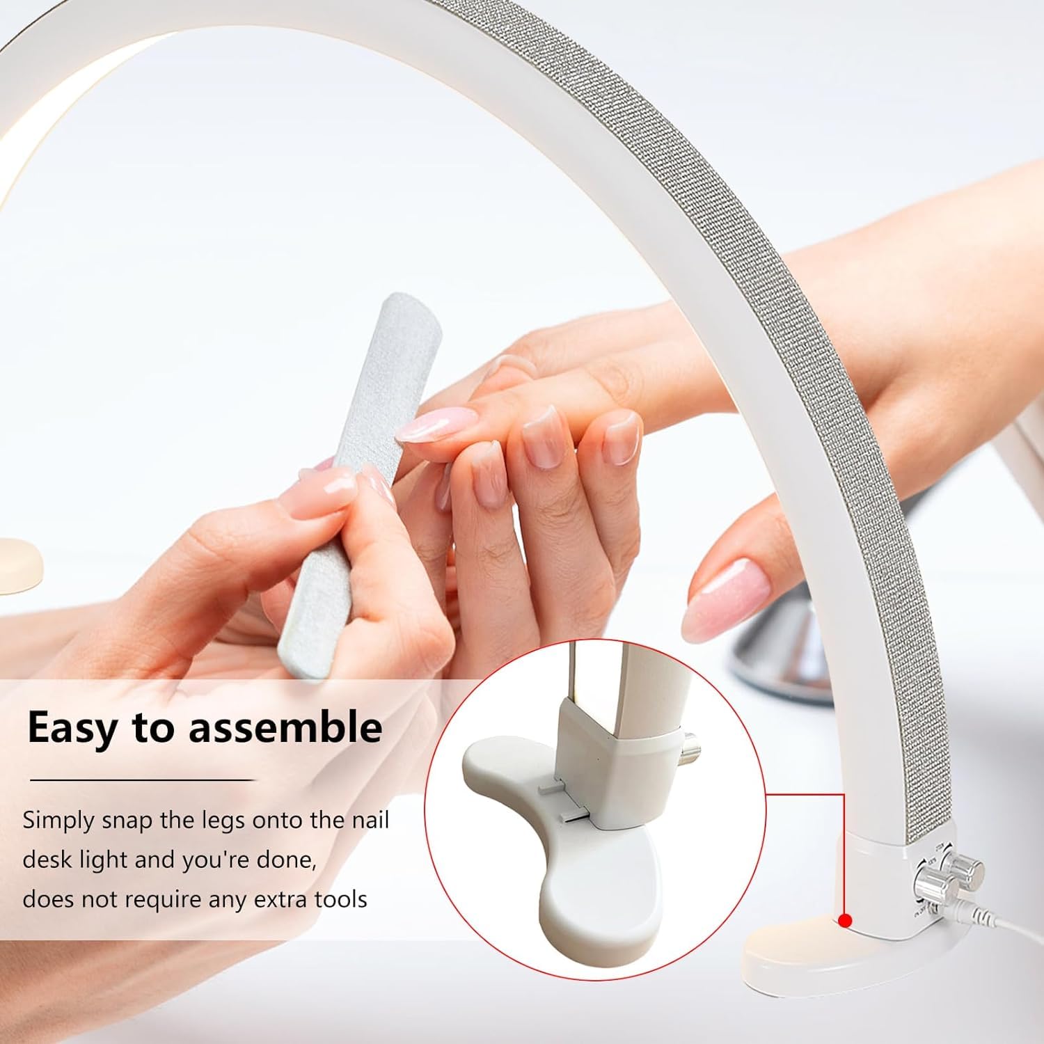Ciyebst Half Moon Light Nail Desk Lamp, 48W, Large, Stepless Dimming, White, Model HF for Eyelash, Makeup, Tattoo, Spa, Salon