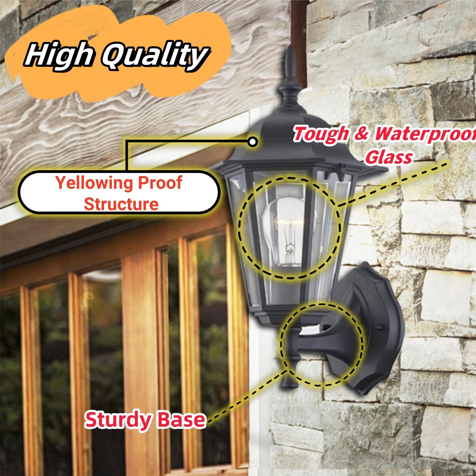 WISBEAM Outdoor Wall Light Sconce - 2 Pack, Black, Metal & Glass, E26 Base, Wet Location Rated, Model WL003-BK