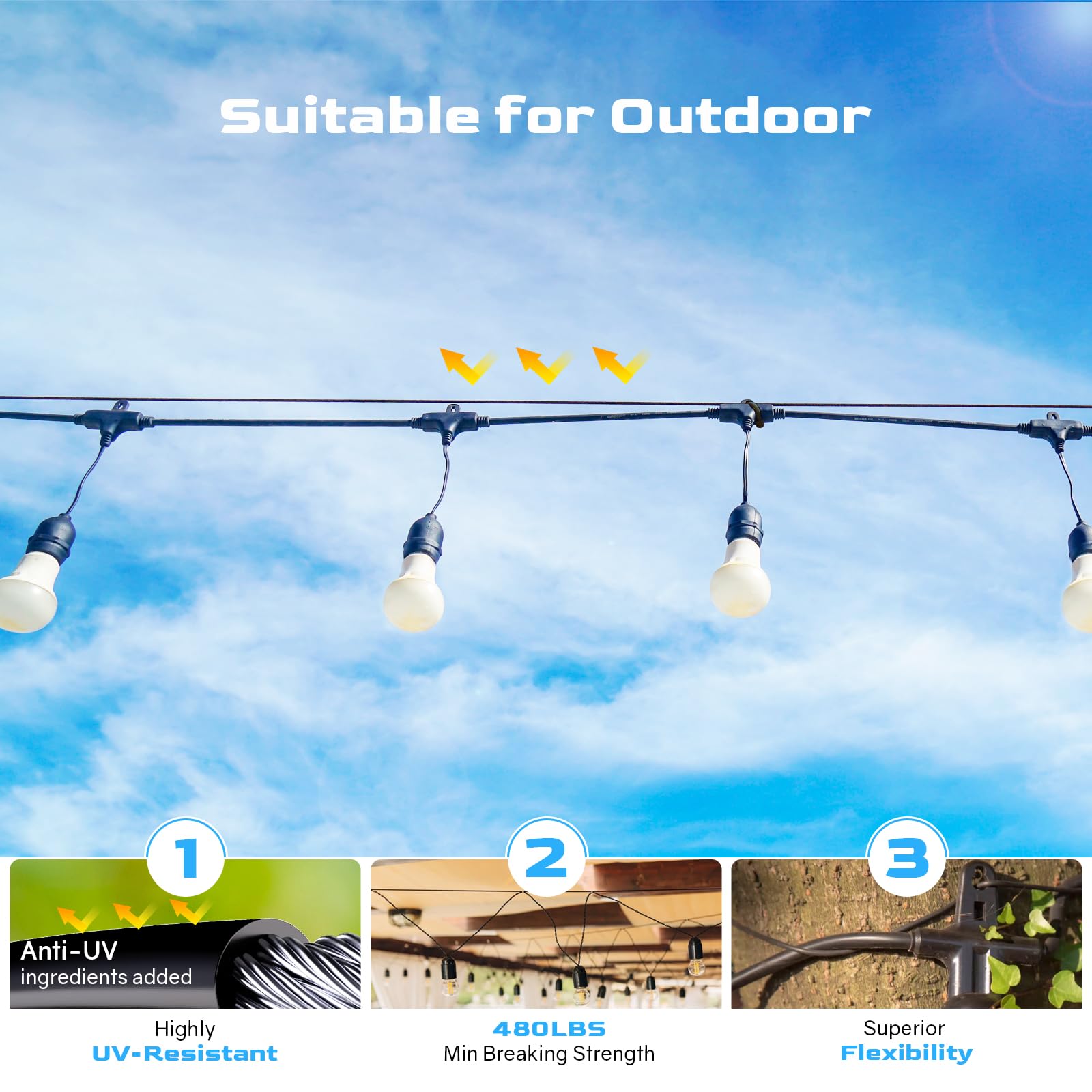 Nereus String Light Hanging Kit With 164 Ft Vinyl Coated 304 Stainless Steel Cable, String Light Suspension Kit, Guide Wire With