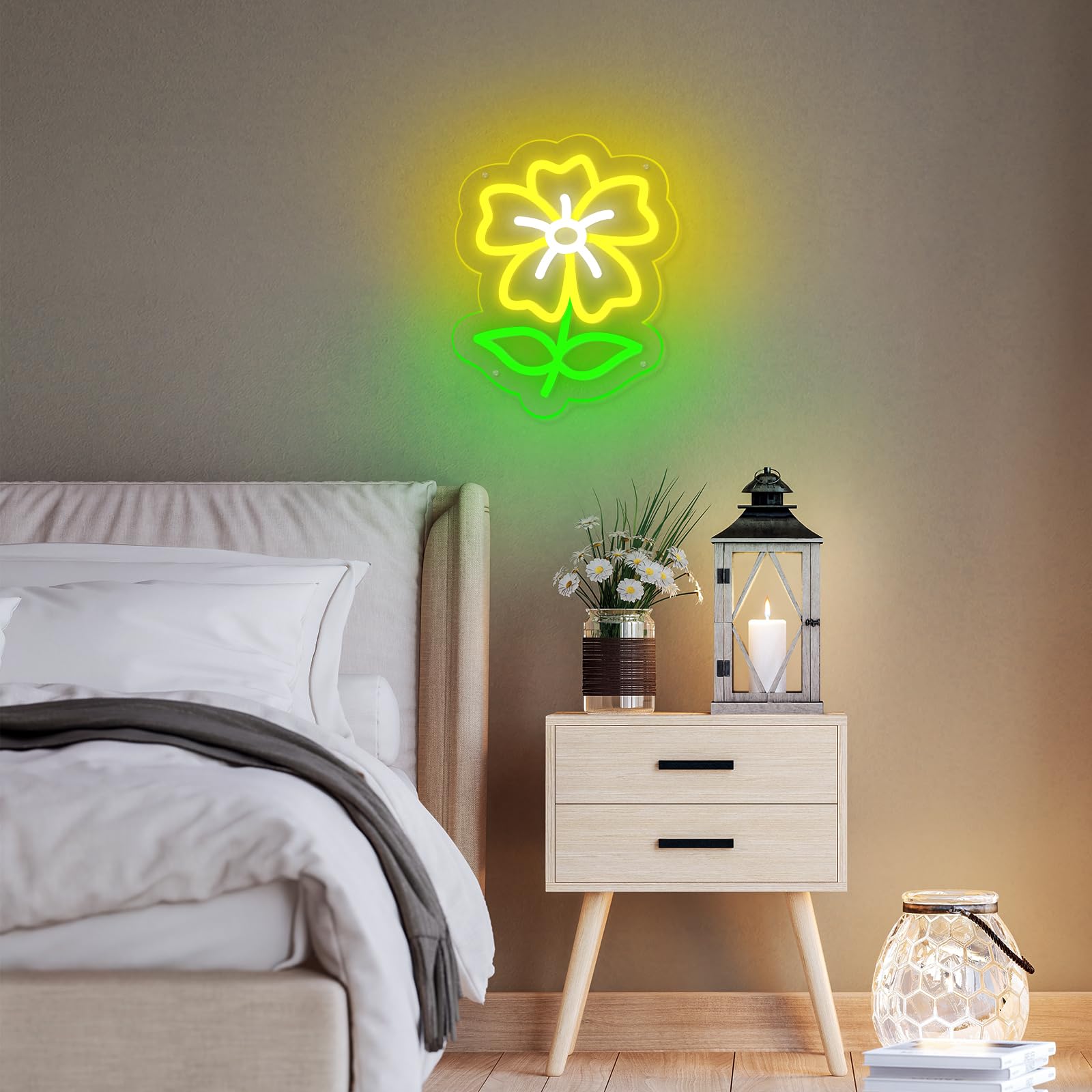 Mupanvid Flower Neon Sign Cute Flower Neon Light Signs By Usb With Switch Colorful Led Sign For Home Bedroom Girl Kid Room Party Game Room Spring Gift Lamp Decor