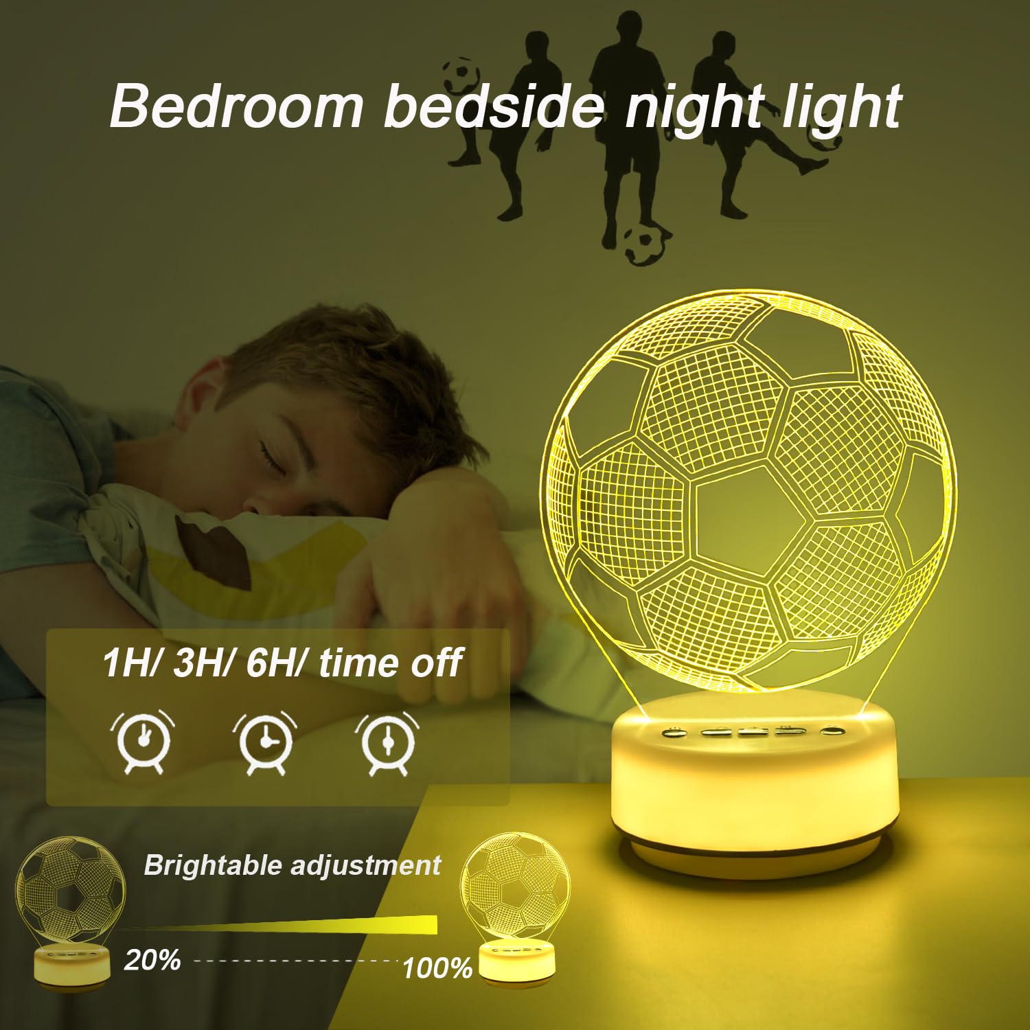 Shinecloud Classic Football Night Light Table Mood Lamp, Football Gifts, Entity Key/Timer/Remote Control/Dimmable, Christmas/Bir