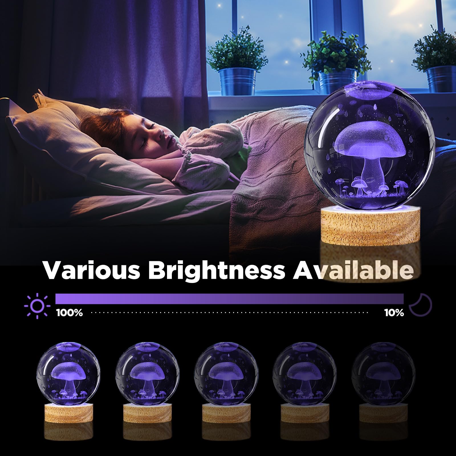 Dcoriuntg 3D Crystal Ball Night Light With Remote - Upgraded 3.15 In Mushroom Glass Ball Lamp With 16 Color Wooden Led Base Cute Room Table Lamp Decor Gifts For Kids  Teens  Women