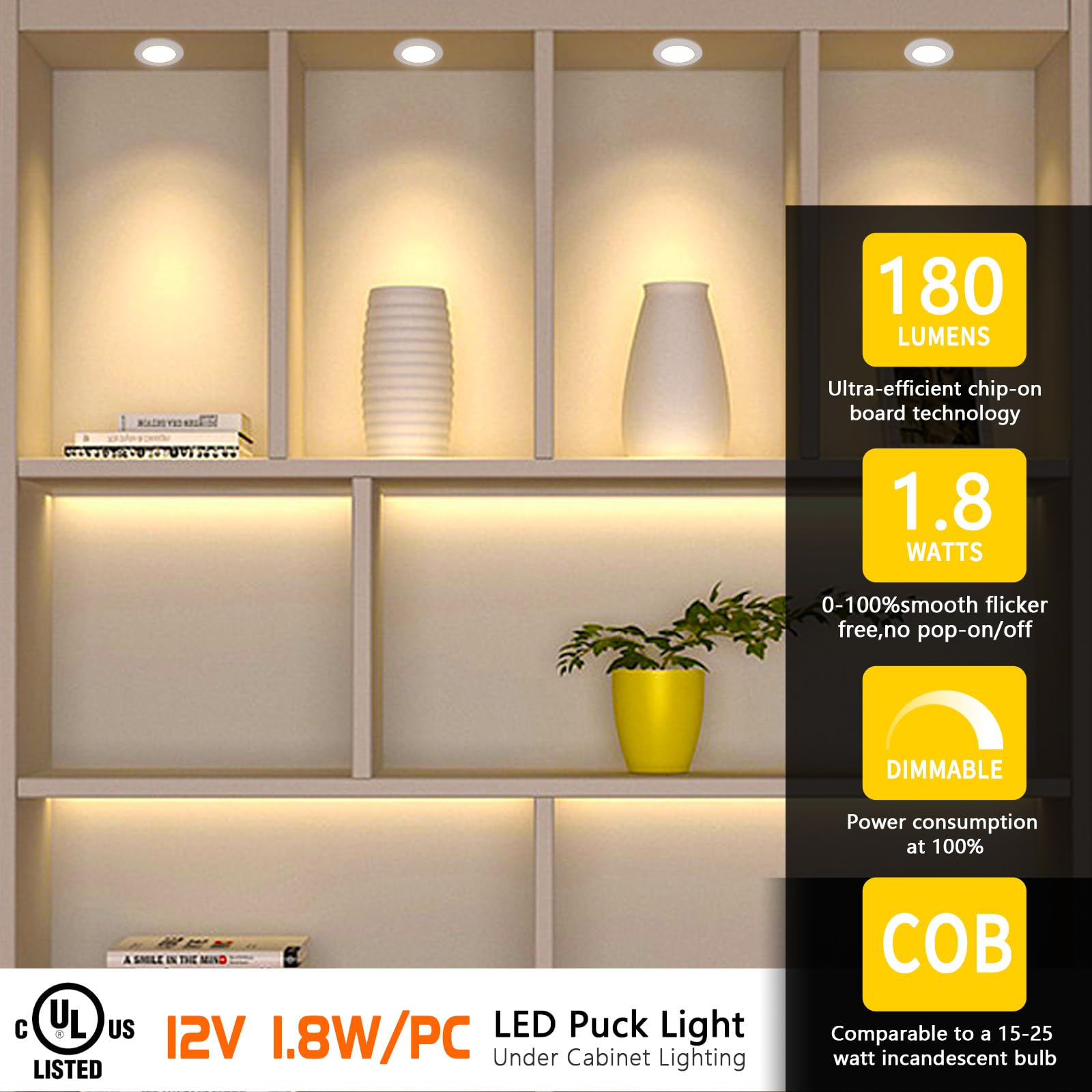 VST Puck Lights - Adjustable CCT 3000K-6000K, Wired 6-Pack, White, ETL Listed, Touch Switch