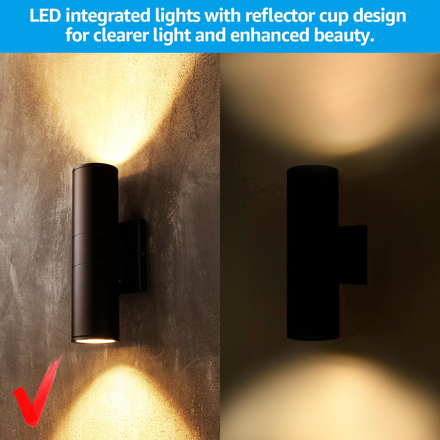Leonlite Integrated Led Cylinder Up Down Wall Light Outdoor, 100V-277V 20W Aluminum Waterproof High-End Wall Sconce In 2 Lights, Etl-Listed Exterior Front Door Porch Light, 3000K Warm White, Pack Of 4