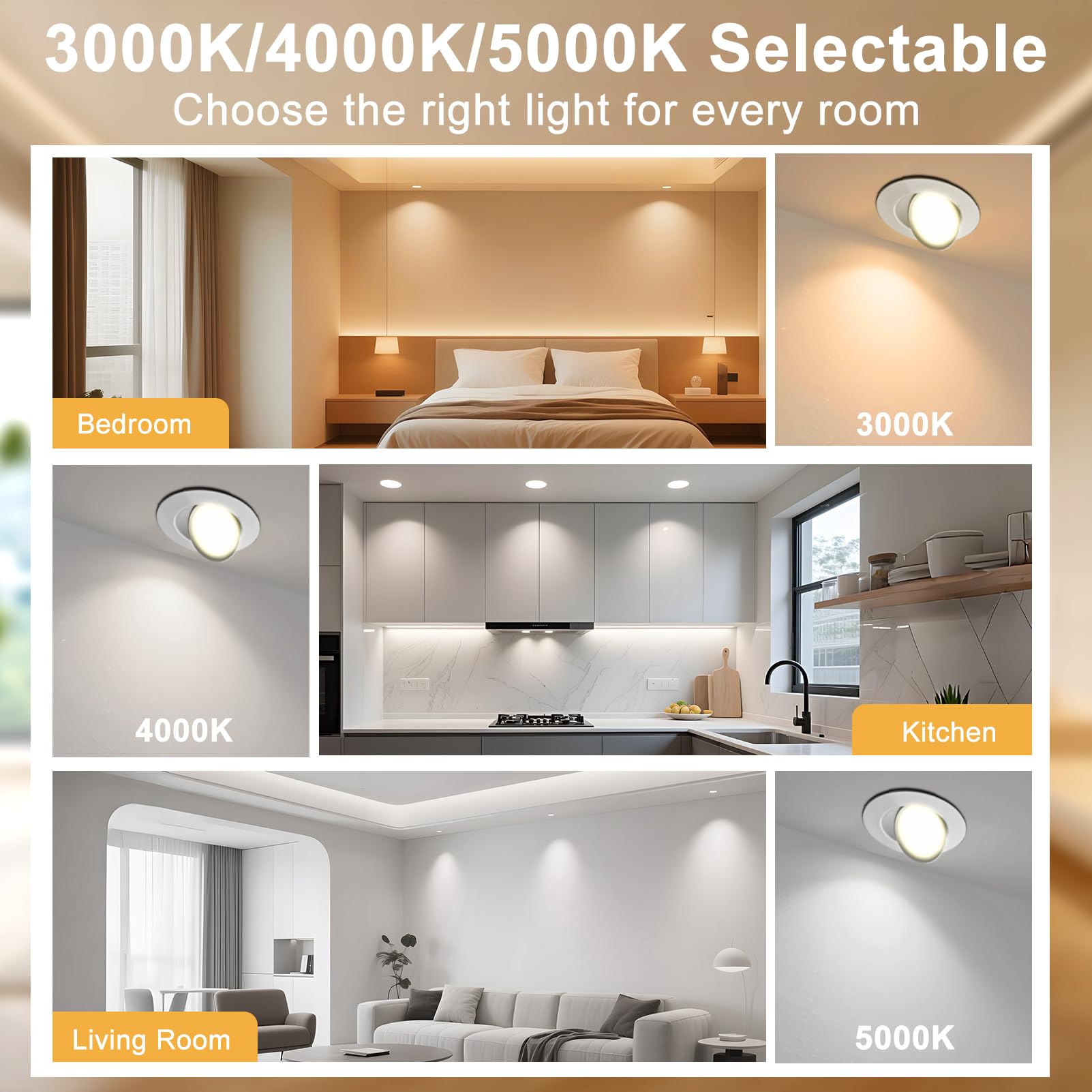 Lightdot 6 Pack 6 Inch Led Gimbal Recessed Lighting  360+90 Adjustable  3Cct Selectable & Dimmable (5%-100%)  1300Lm Ultra Bright Canless Downlight  Etl/Fcc Certified For Living Room/Kitchen-Silver