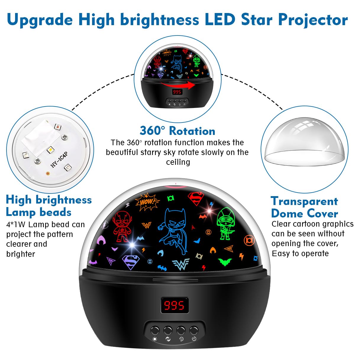 DCAUT Batman and Star Projector Night Light for Kids, Star Moon Night Light for Kids with Timer,360 Degree Rotating Baby Light P