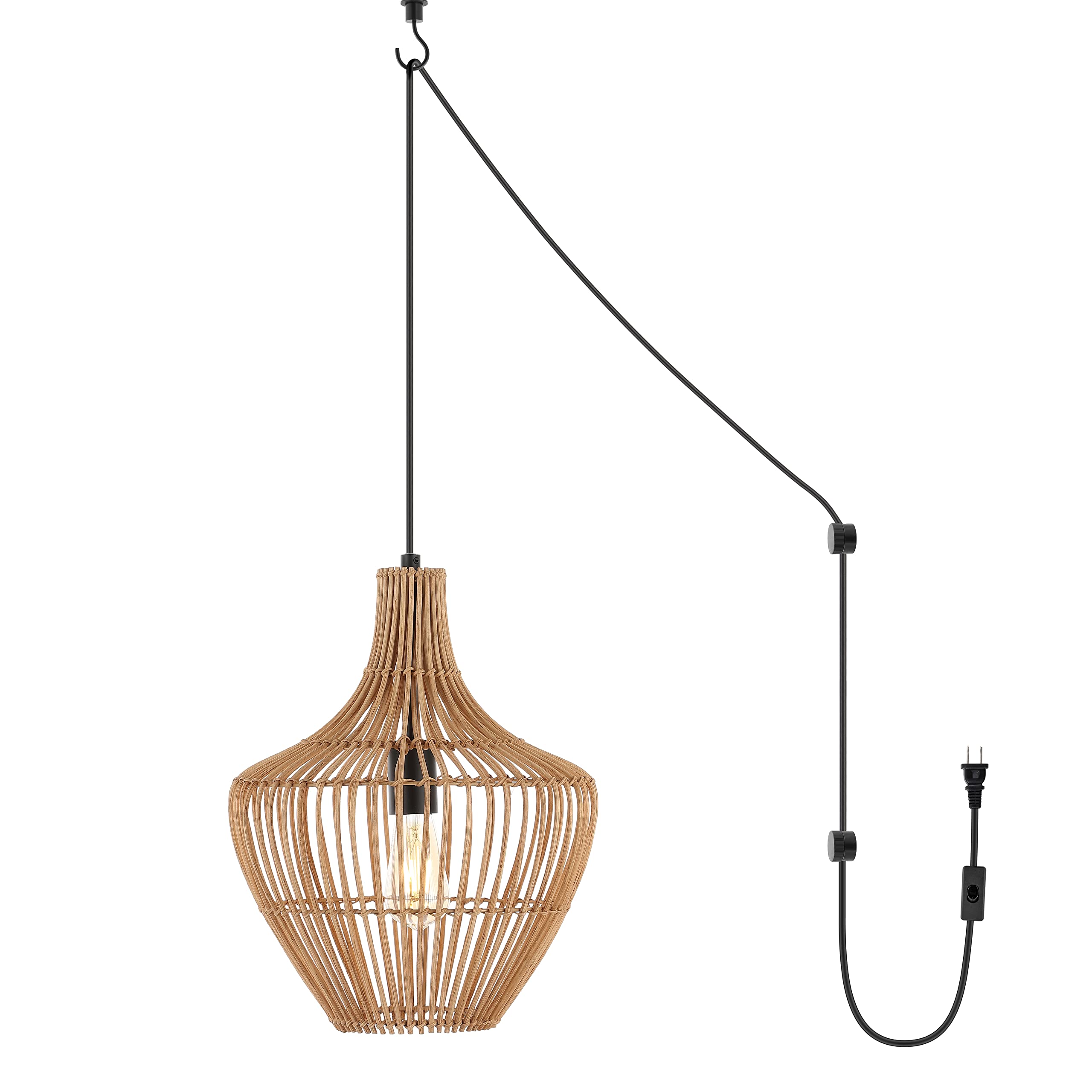 JONATHAN Y 1-Light Rattan Pendant Light, 13in Adjustable, Modern Farmhouse, Brown, Model JYL1406A