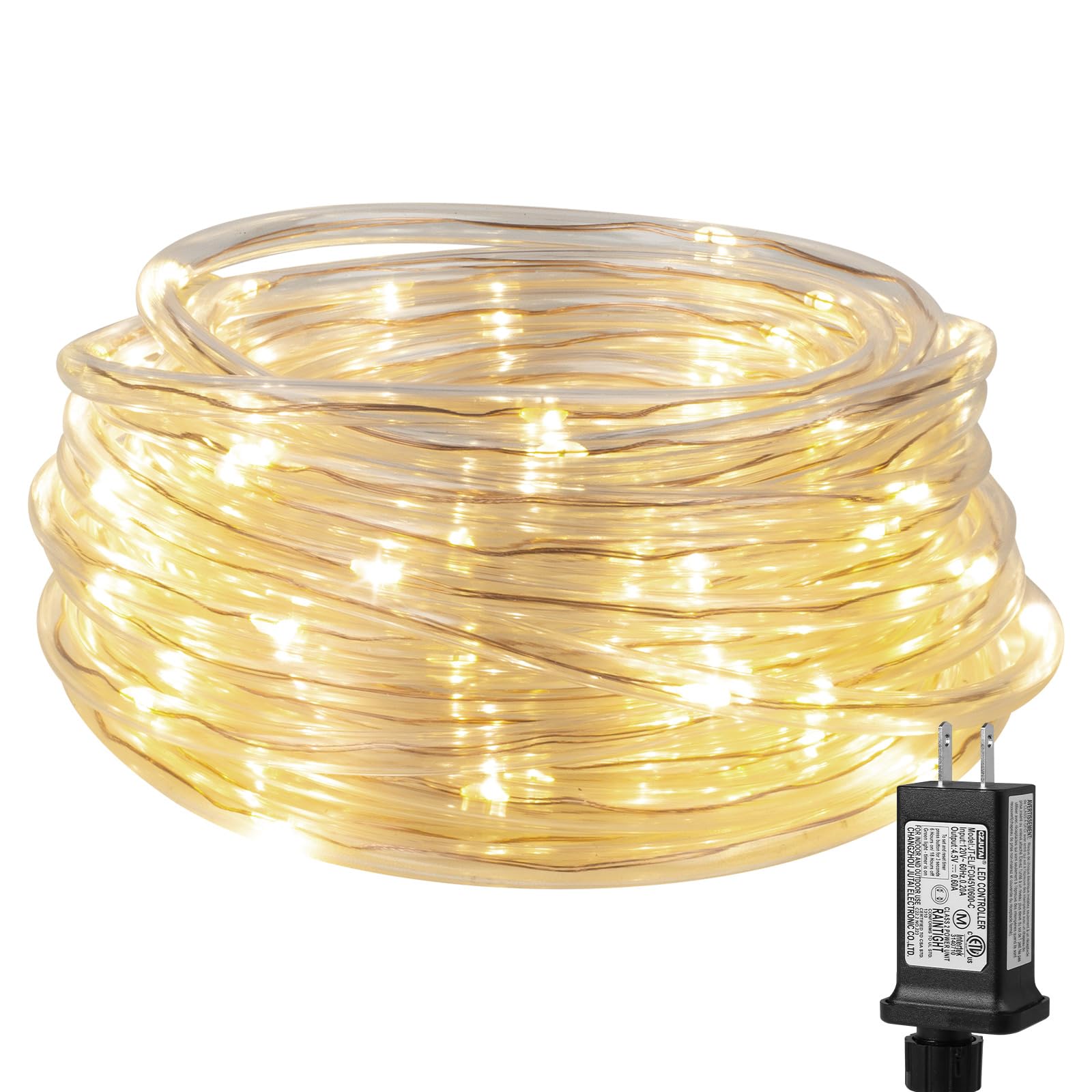 Lighting EVER Plug in Rope Lights with Small Tube, 1/4 in Pencil-Size, 100 LED Copper Wire String Lights in 33 ft Tube, Warm White 3000K, Thin Light Rope for Railing, Fence, Balcony, Not Connectable