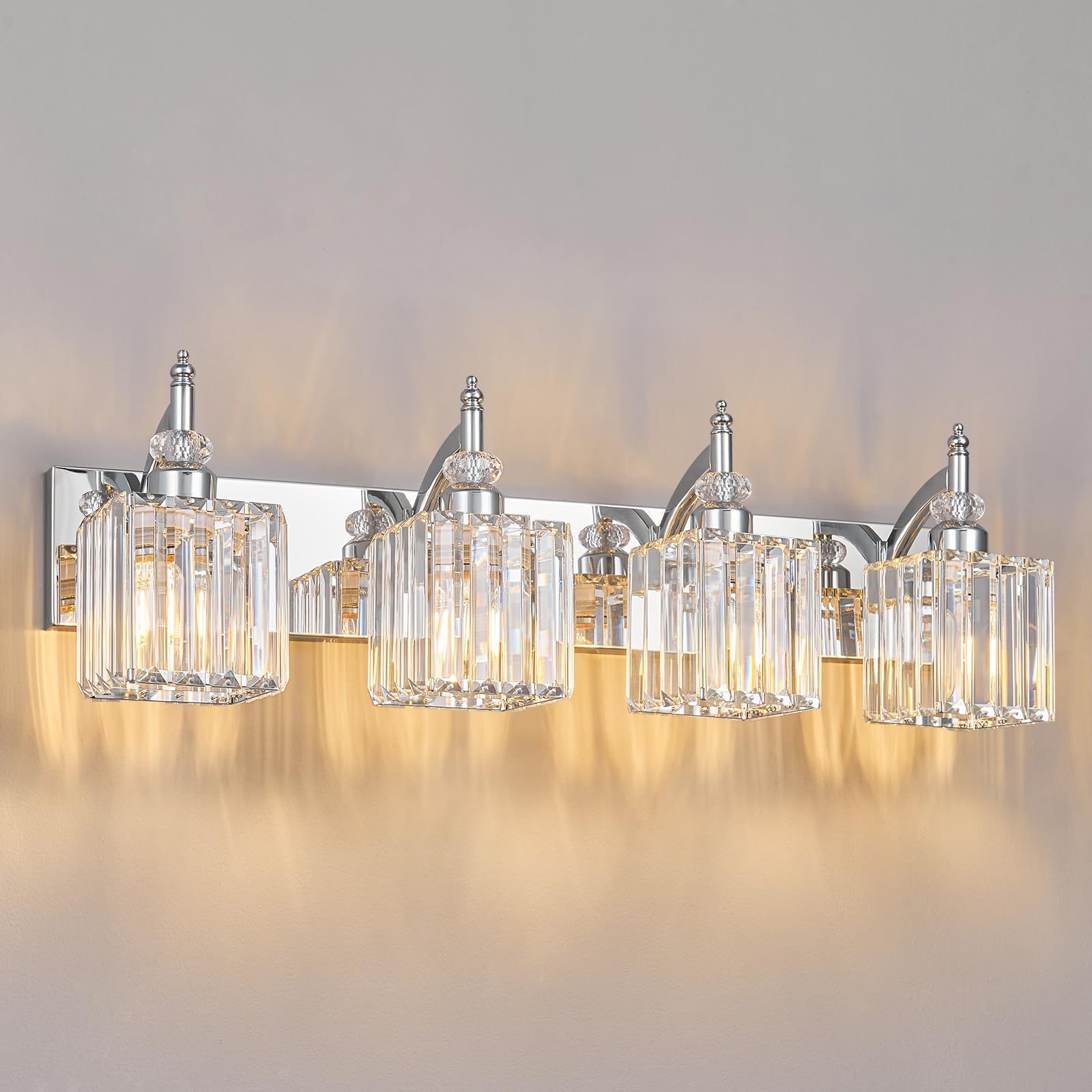 BBLLWJ Crystal Vanity Lights 4-Light Chrome Metal Bathroom Fixture Model 655