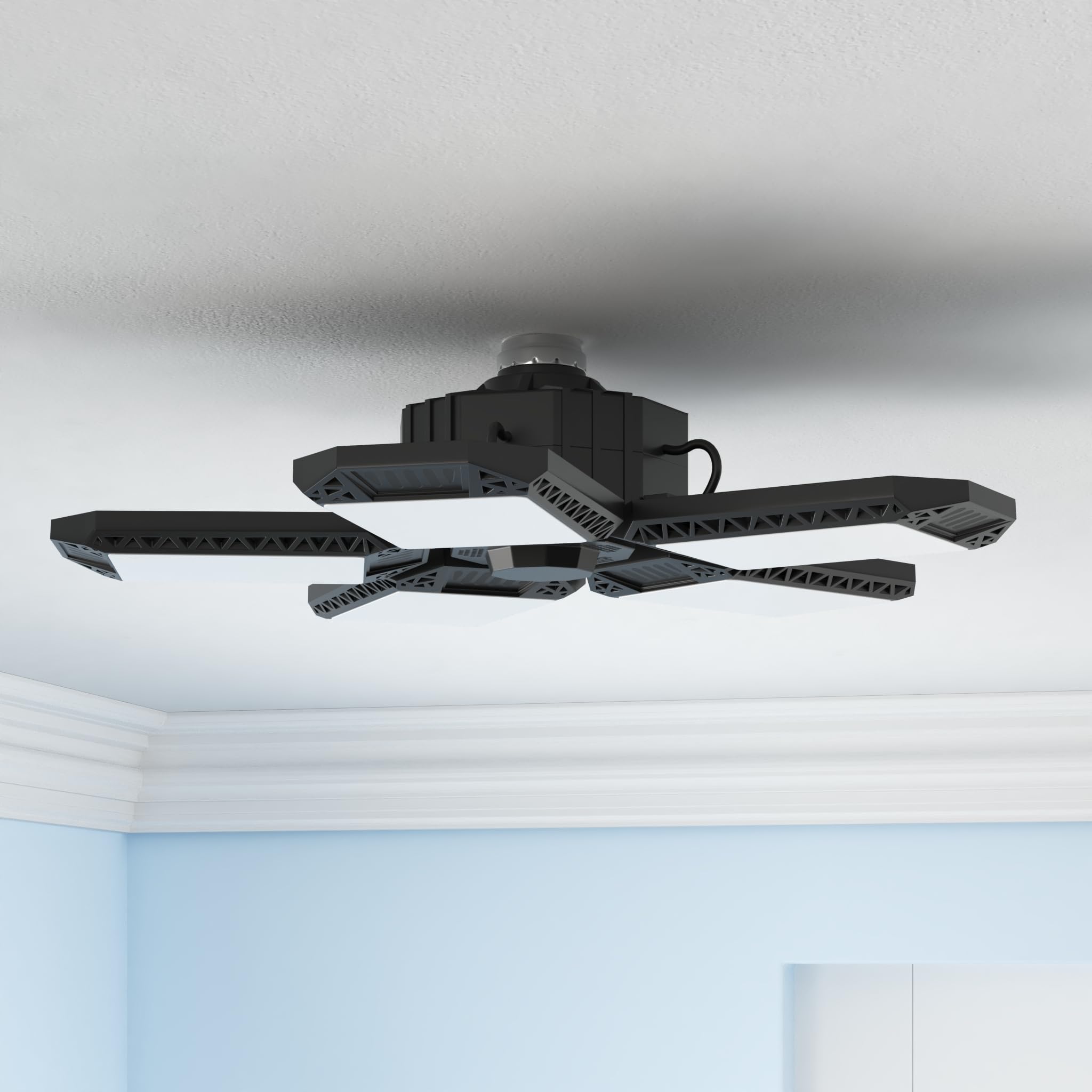 Mefflypee LED Garage Lights 120W Deformable Ceiling Light 12000LM 5 Panels 2 Pack Black