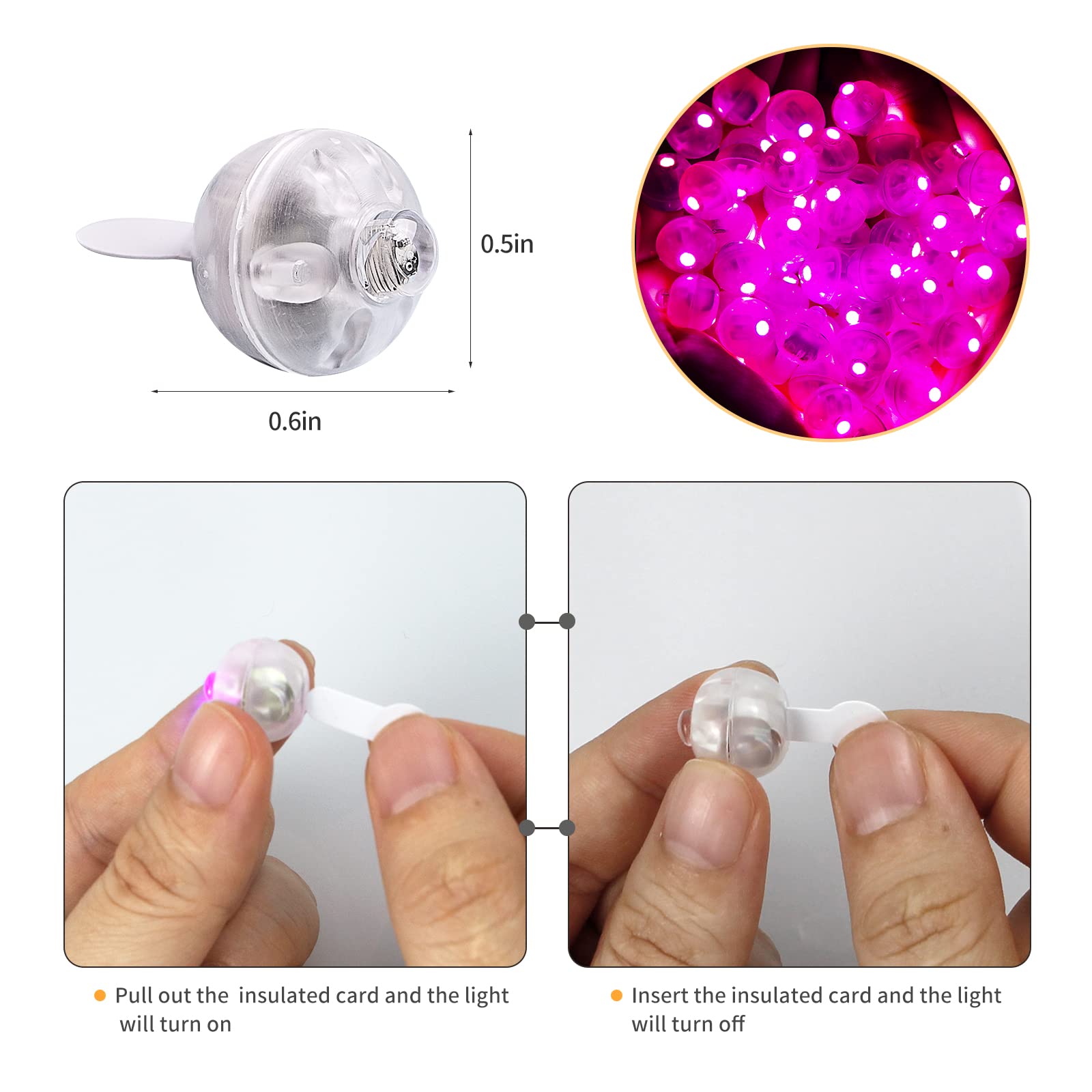 Aogist Pink Mini Lights with Hook, Battery Powered, Waterproof LED, C-50 Model, 100pcs for Balloon Lanterns and Party Decor