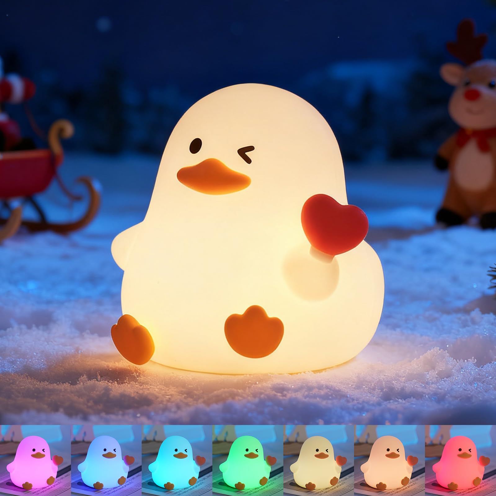 Night Light for Kids, 7 Colors Cute Duck Night Light, 3 Levels Dimmable Silicone Night Lamps, Bedside Nursery Night Lamp with Ti