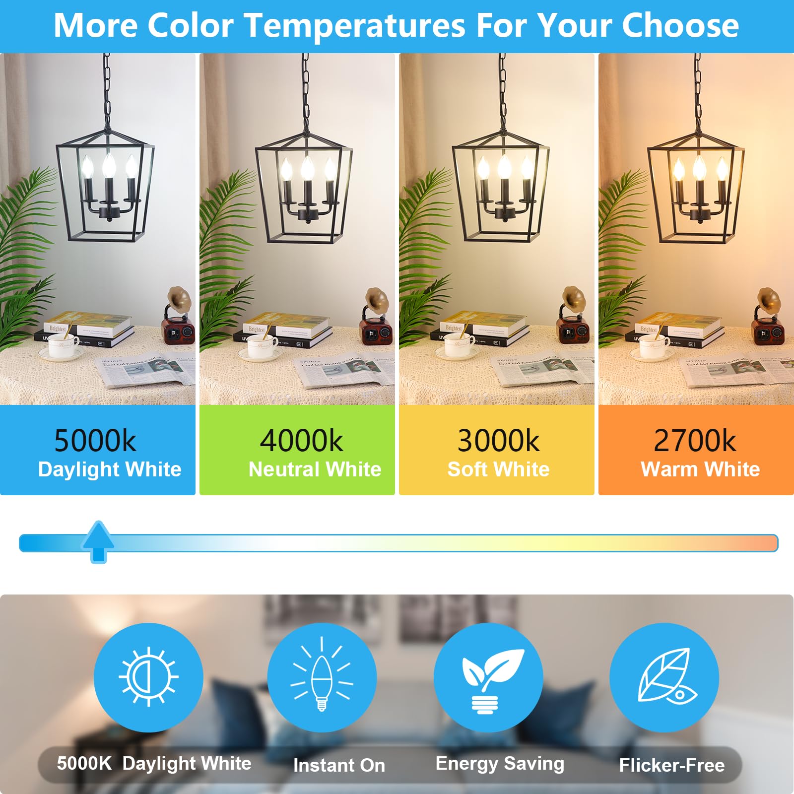 Maxvolador Dimmable E12 Led Candelabra Bulbs 60W Equivalent, Daylight White 5000K, 600Lm Chandelier Light Bulb, B11 Led Candle L
