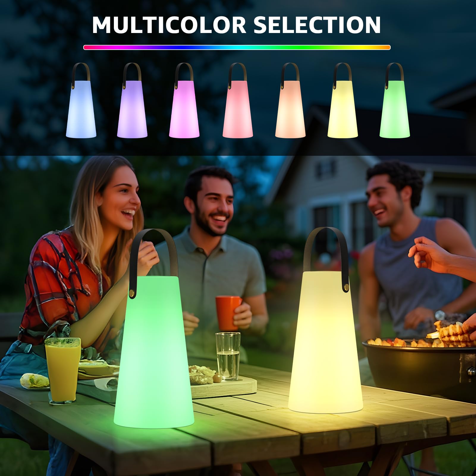 Portable Outdoor Table Lamp, Cordless Rechargeable Outdoor Table Lanterns RGB LED Lights with Remote, IP44 Water-Resistant Batte