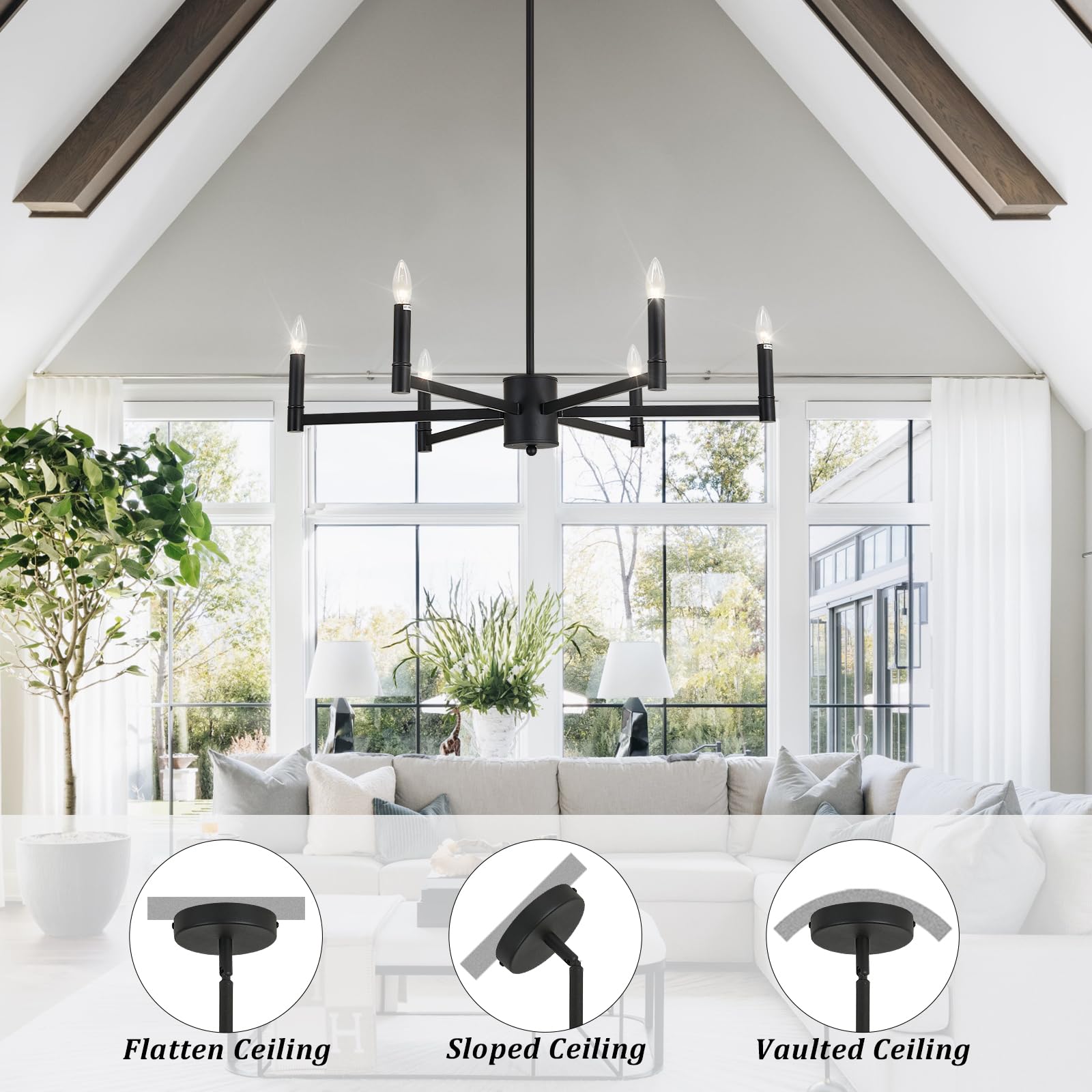 Asgyisa 6-Light Candle Chandeliers Modern Black Farmhouse Ceiling Light Fixture Industrial Pendant Lighting For Dining Room Livi