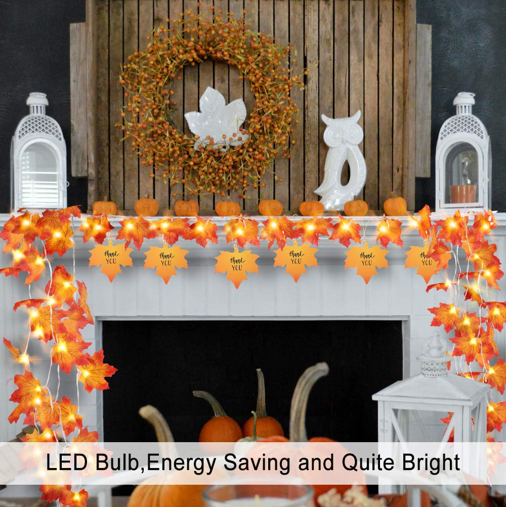 2 Pack Thanksgiving Decor Fall Garland String Lights With Timer And Remote, 100 Led 32.8Ft Lighted Autumn Leaves Garlands Decor, 8 Models, Battery Operated Fall Lights For Home Party Indoor Mantle