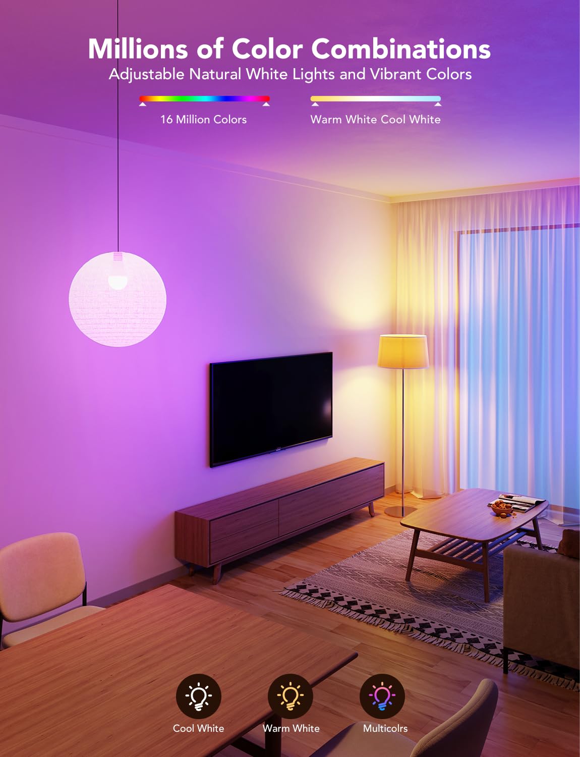 Govee Smart Light Bulbs 1200 Lumens RGBWW Dimmable A19 LED, Works with Alexa & Google Assistant, 2 Pack