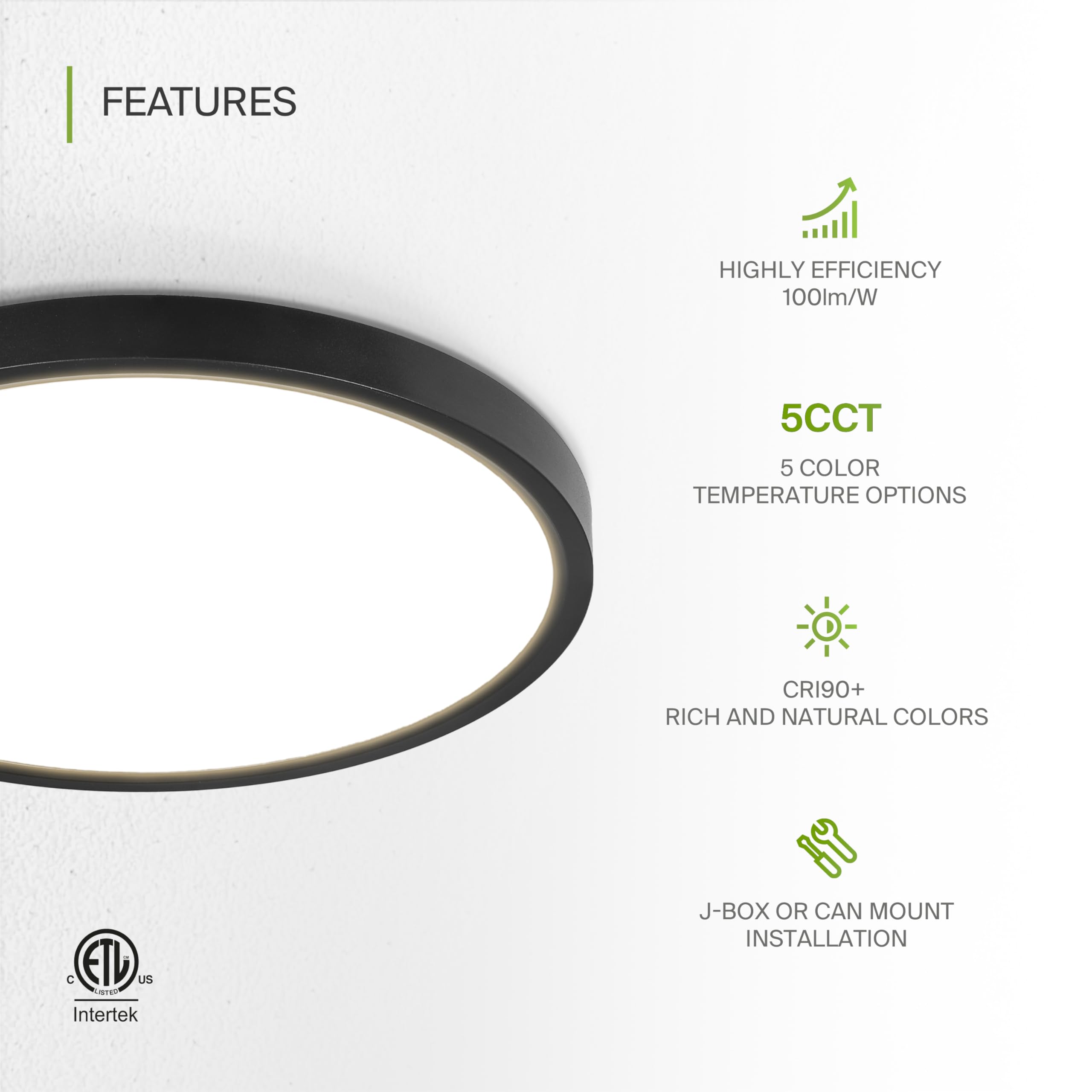 ASD LED Flush Mount Ceiling Light Fixture | 12in Round | 24W 2000LM | Dimmable | Black | 4 Pack | Model A-MPR-MV-12D