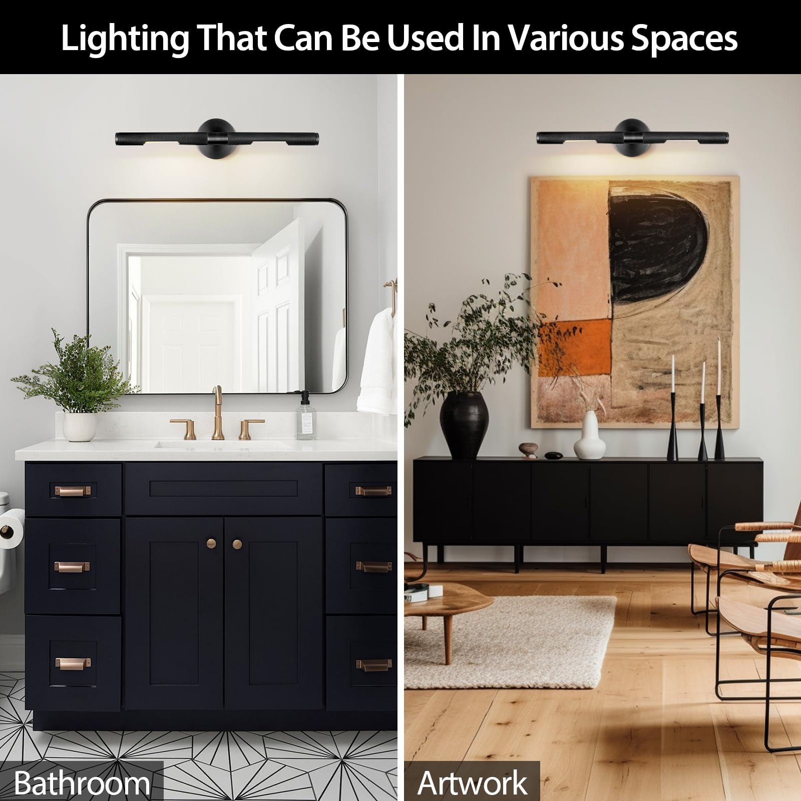 Knurldon Hardwired Black Brass 24'' Knurled Picture Light, Dimmable Rotatable 360Picture Light For Wall, Vanity Light, Gallery W