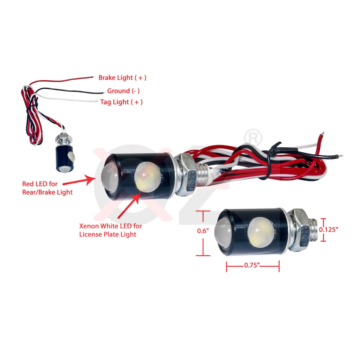 (W) Black Dual LED Tag Lights License Plate Bolts OZ-USA Xenon White Red LED for motorcycle ATV car 4x4 offroad trucks