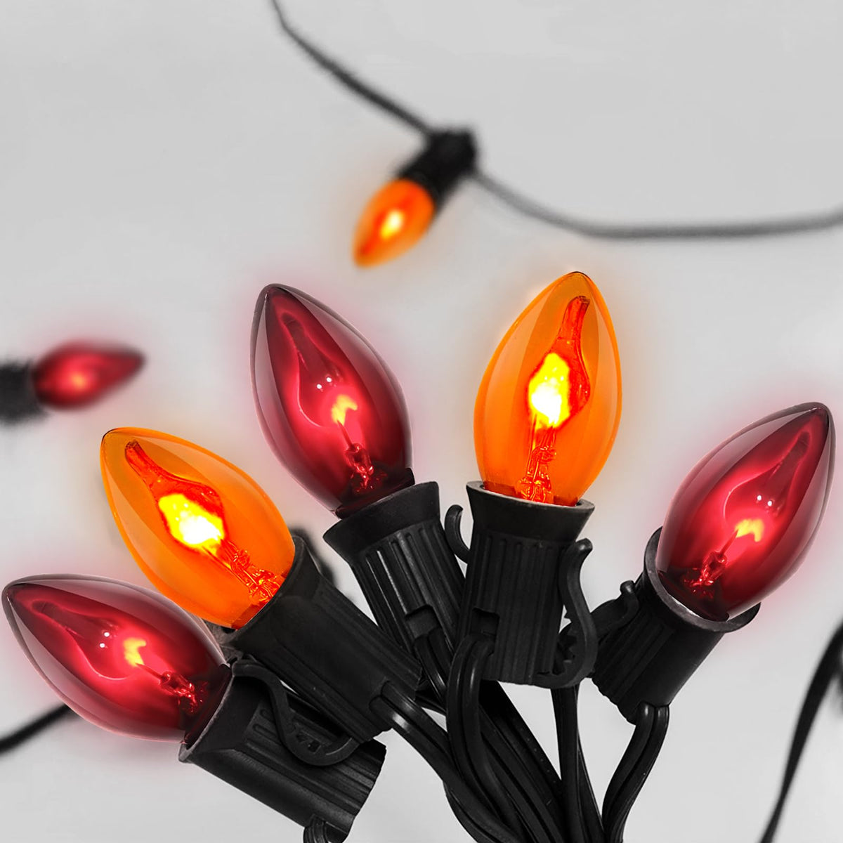 Sunsgne C7 Purple And Orange Halloween String Lights, 25Ft Outdoor String Lights With 27 Flickering Flame Light Bulbs(2 Spare),