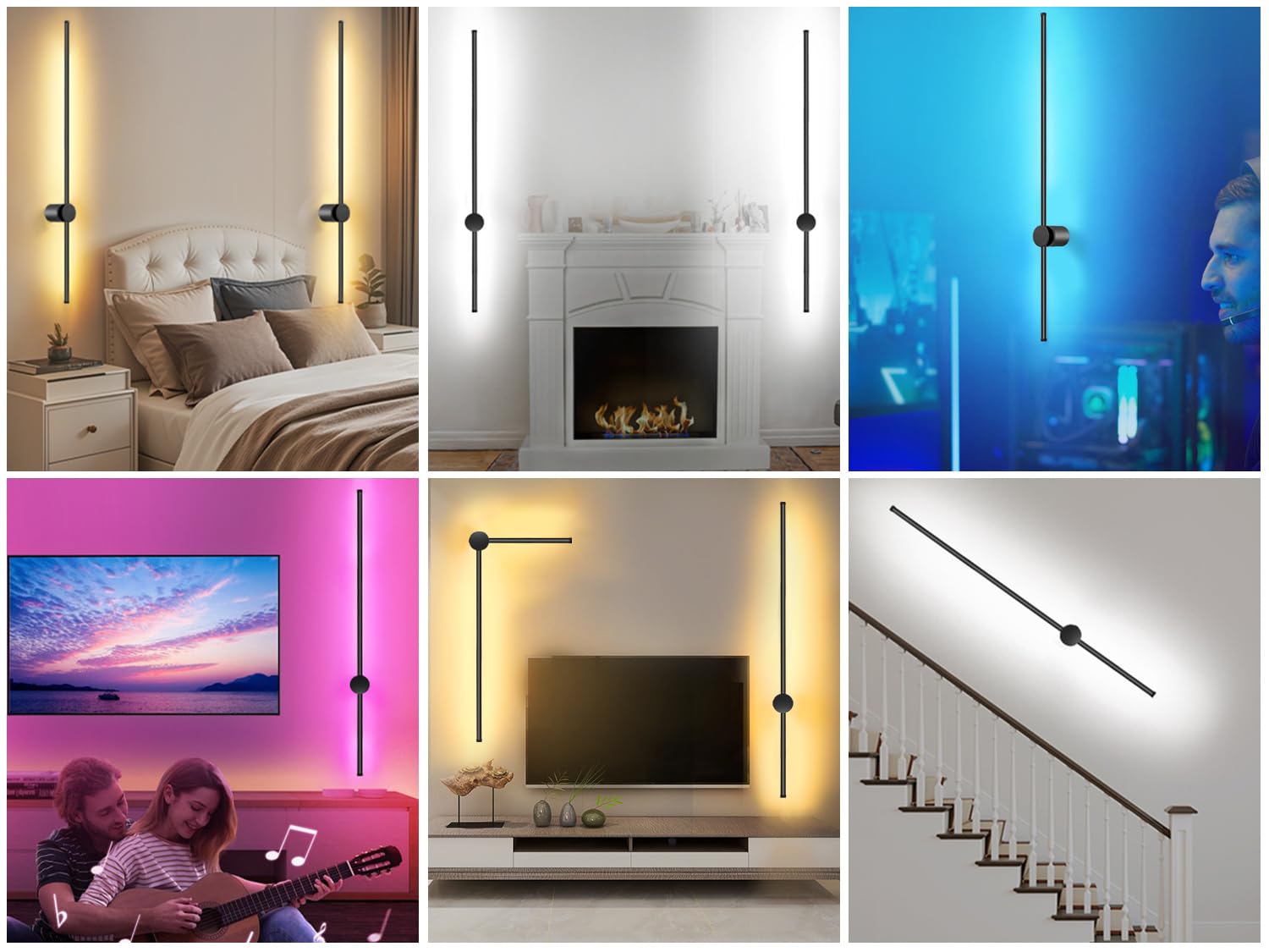 GOODATE 39.4 Inch Battery Operated Wall Sconces Set, Dimmable LED, Remote Control, 12000mAh, Black, 2Pack, Model DC-CGZ