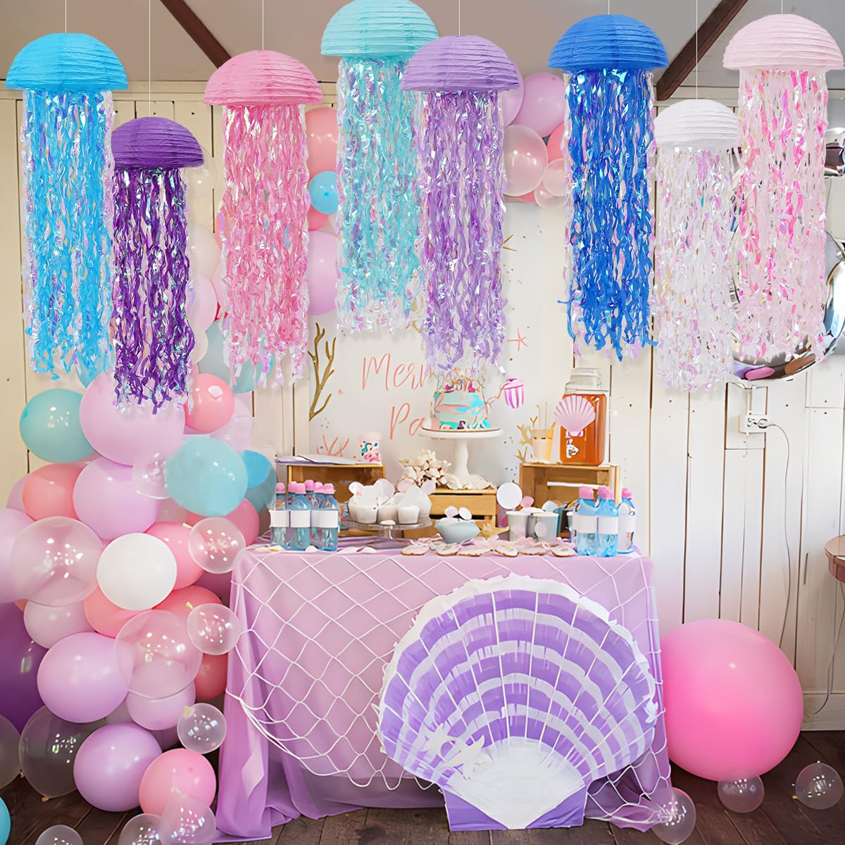 Yunxuan Mermaid Birthday Decorations, Jellyfish Paper Lanterns Pink Purple Blue White Hanging Lantern For Mermaid Birthday Party