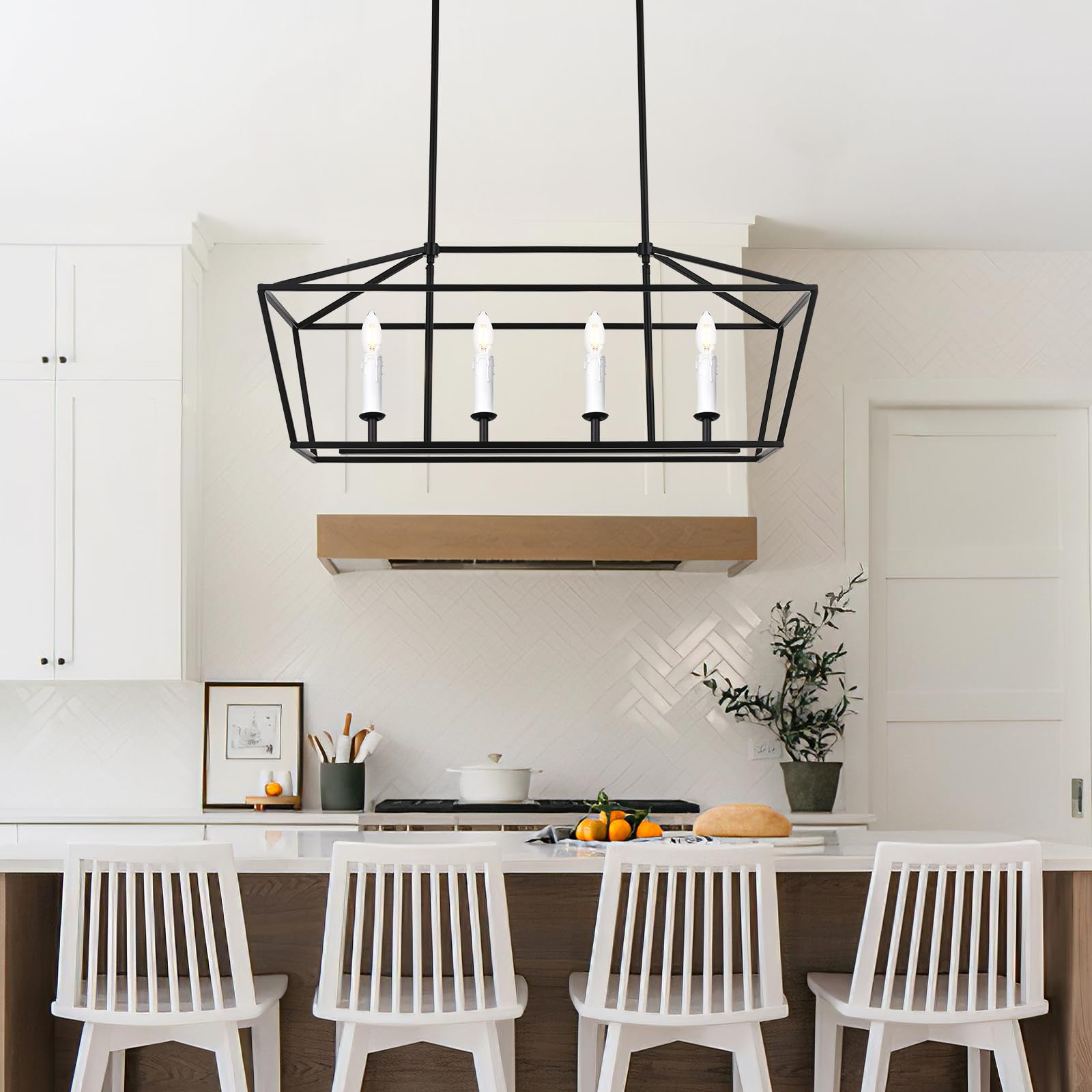 Winshen 4-Light Kitchen Island Lighting  Modern Black Dining Room Chandelier Over Table Pendant Light Fixture  E12 Bulb Base