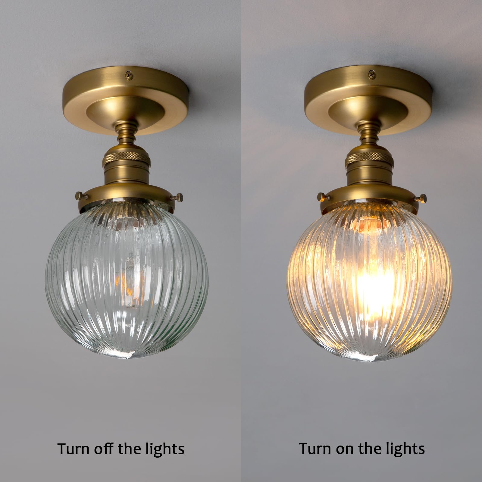 Permo 1- Light Glass Flush Mount Ceiling Light With Ribbed Globe Lampshade Ribbed Glass Flush Mount Ceiling Light For Hallway, B