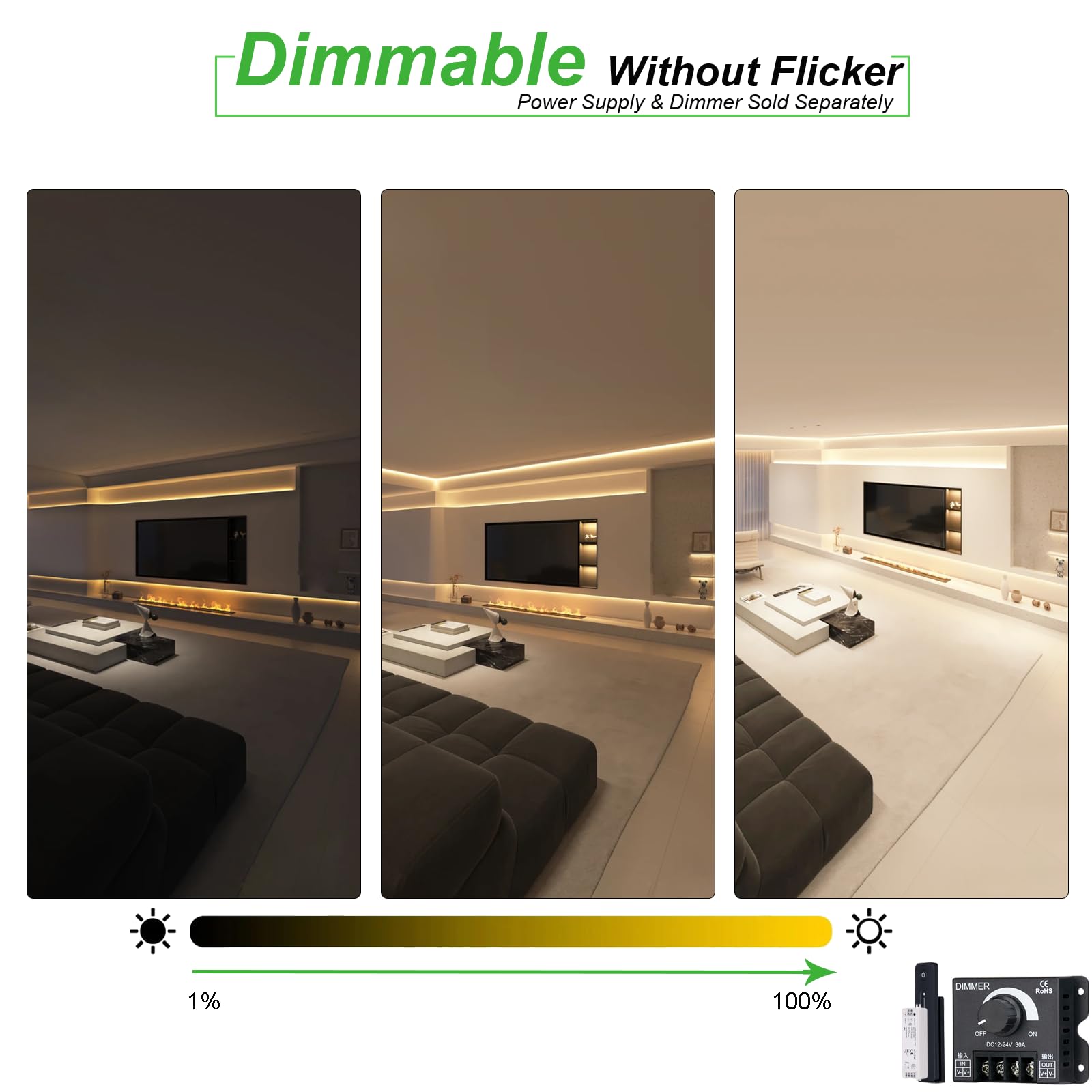 Joylit Diffused Led Strip Lights Waterproof 2700K Warm White 24V 16.4Ft/5M 280Leds/M 510Lm/Ft Super Bright, Ul Listed Pro Cri 92