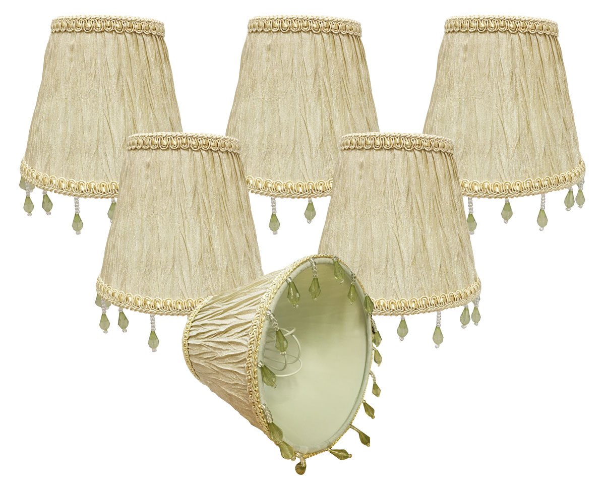 Royal Designs, Inc. Clip on Ruche Pleated Empire Chandelier Lamp Shade Flame Clip Fitter, CSO-1035-5BG-6, 3 x 5 x 4.5, Beige, 6 Pack